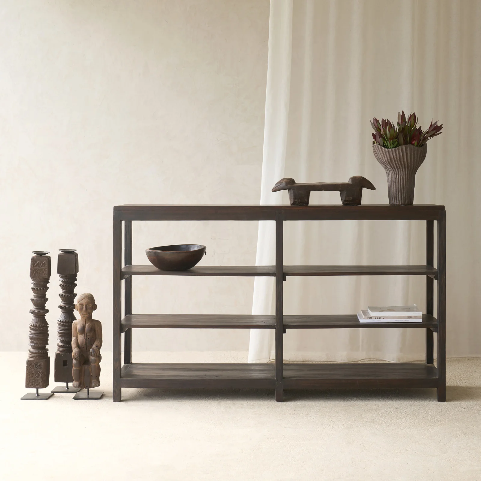 Fashionable Vintage Medium Shelf Dark Teak Classic