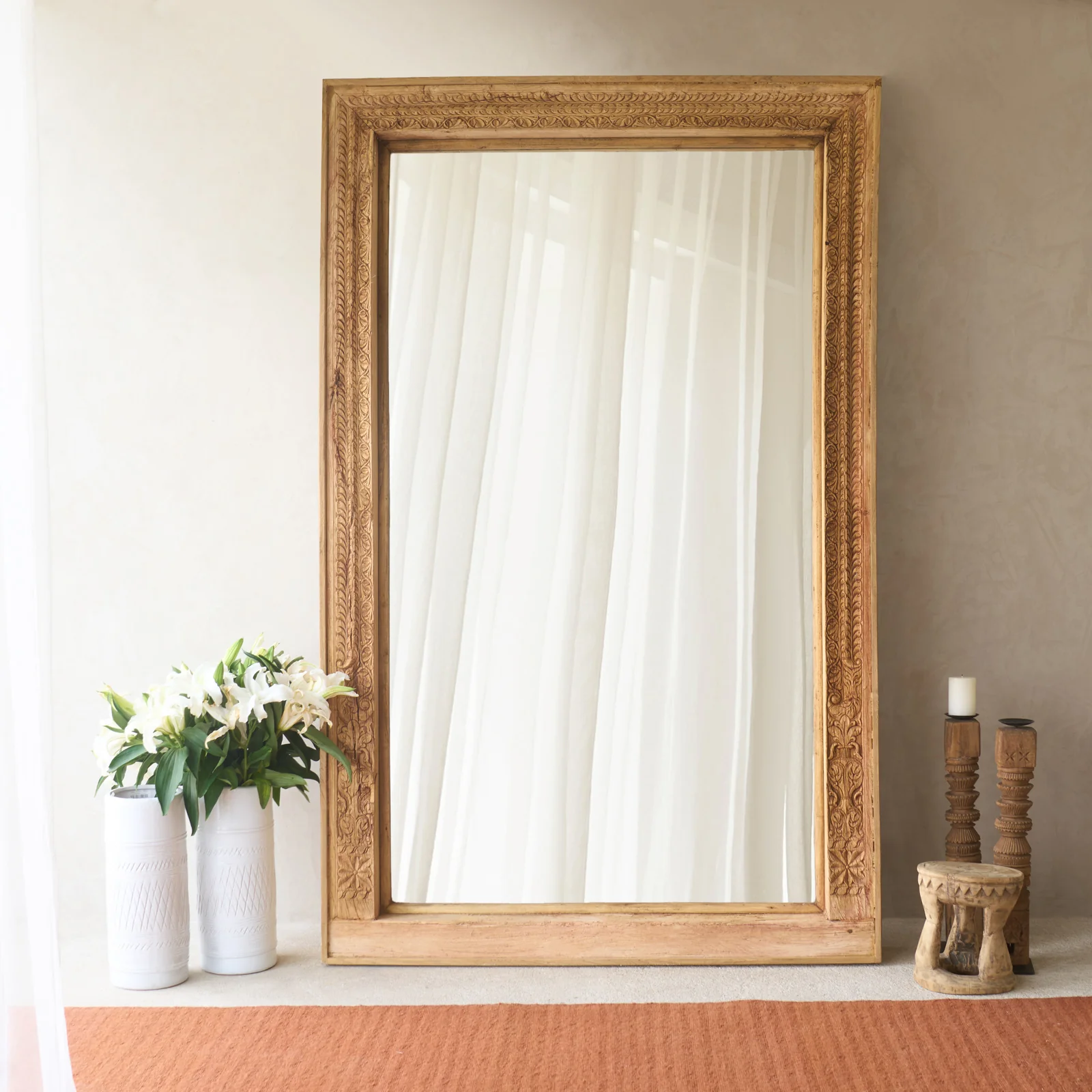 Authentic Vintage Teak Carved Mirror Natural No. 5 Healthy
