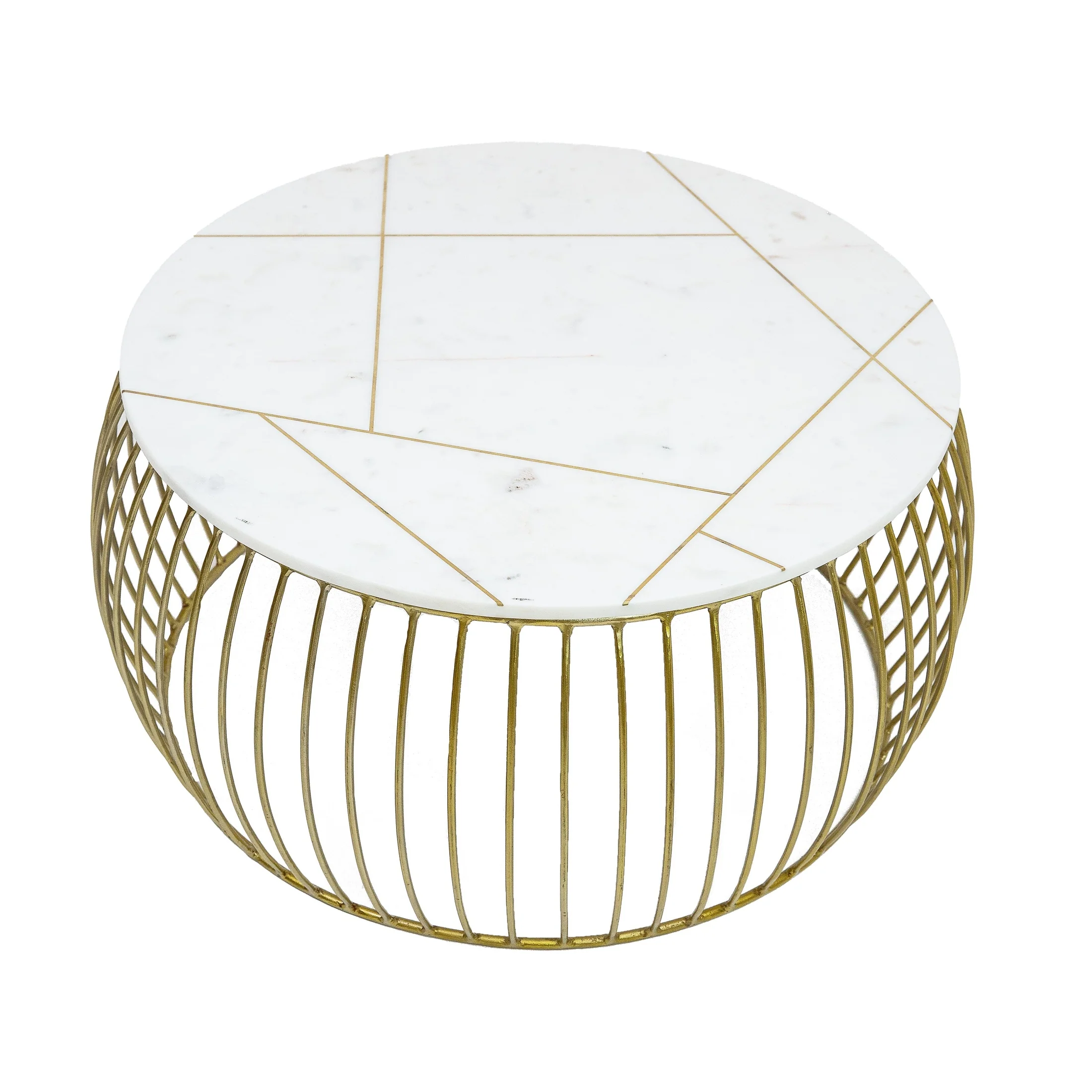 Premium Material Soto Gold Round Marble Coffee Table Wire Metal Base Eco-Friendly