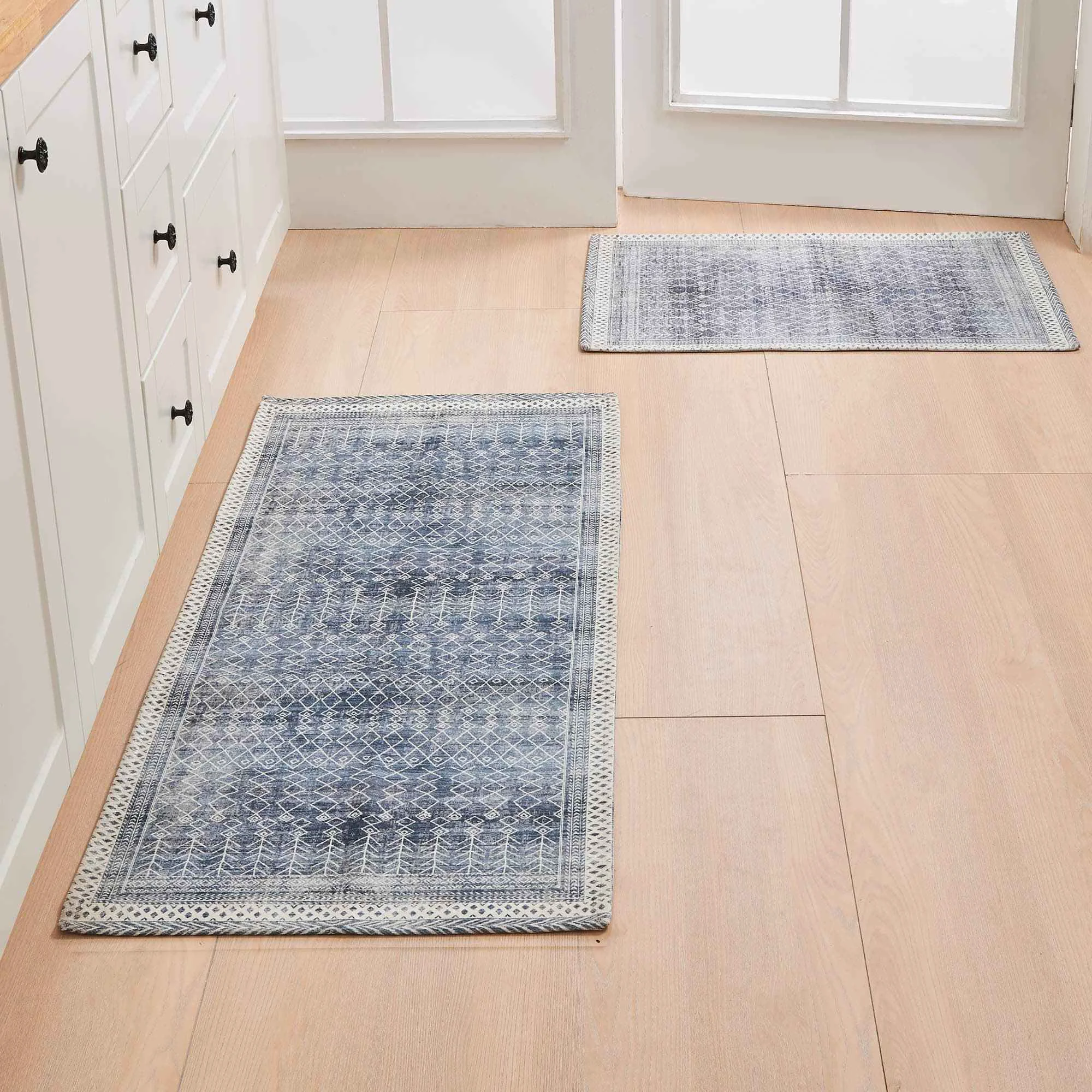 Dependable Distressed Moroccan Machine Washable Accent Area Rug Runner 2 Pack – Neve Collection Pure