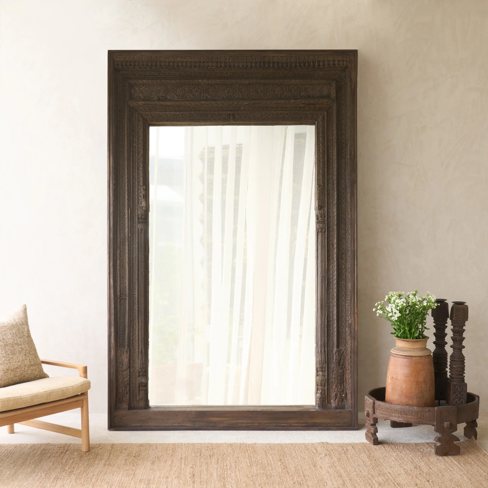 Flexible Vintage Teak Carved Mirror Dark Brown No. 3 Sophisticated