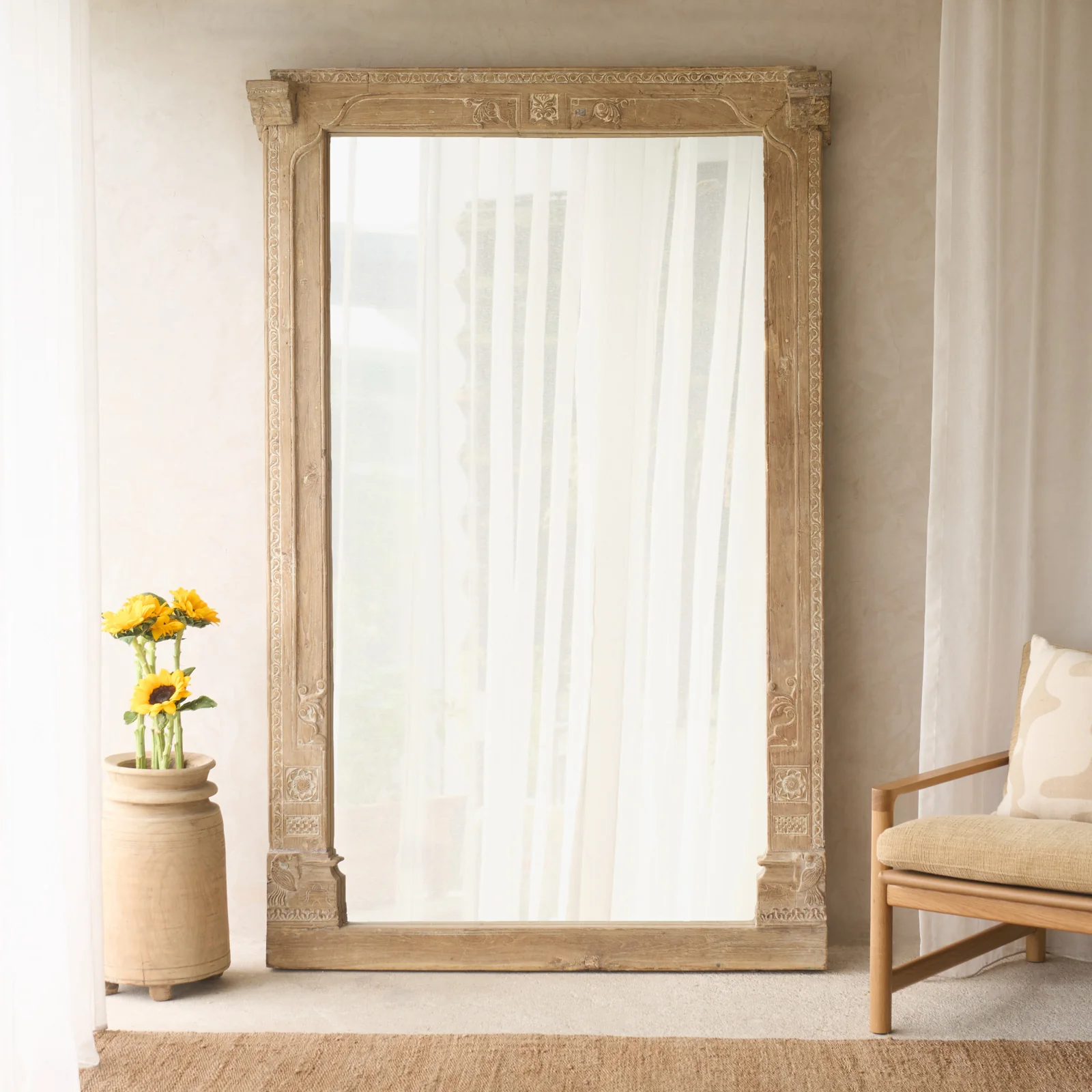 Solid Carved Architectural Teak Mirror No. 1 Efficient