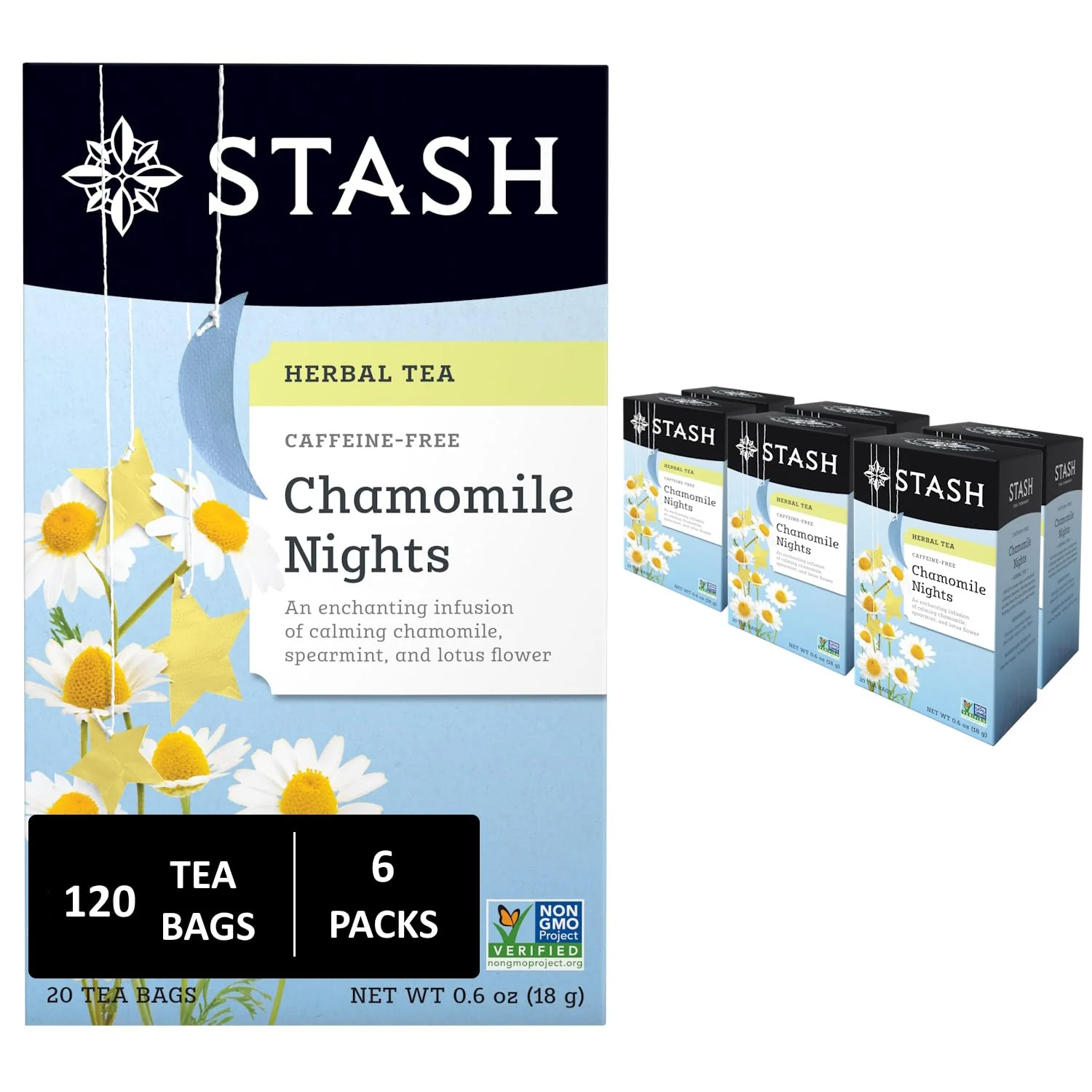 Comfortable Stash Tea Chamomile Nights Herbal Tea – Naturally Caffeine Non-GMO Project Premium Tea with No Artificial Ingredients Long-Lasting