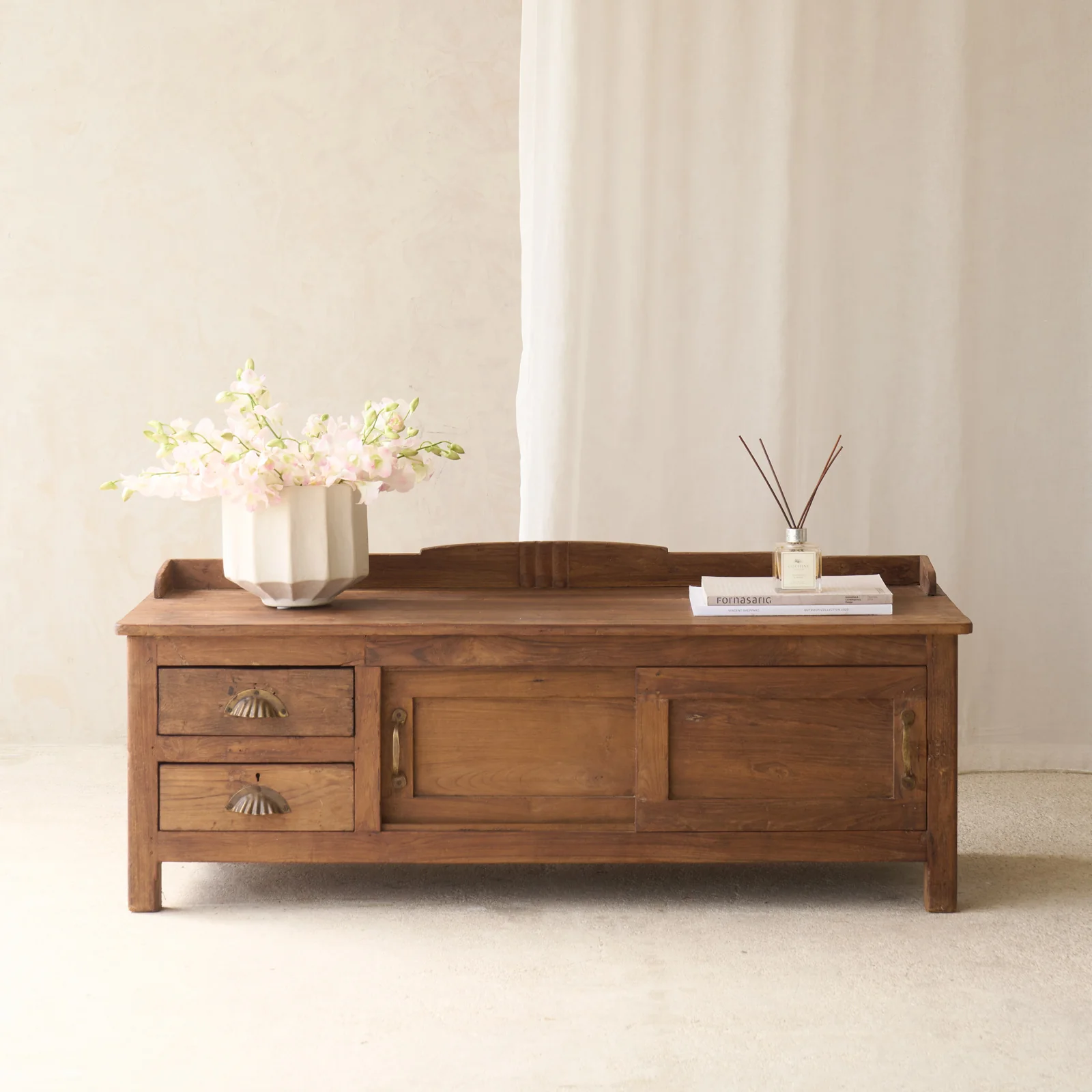 Crafted Vintage Low Teak TV Console Dark Trendy