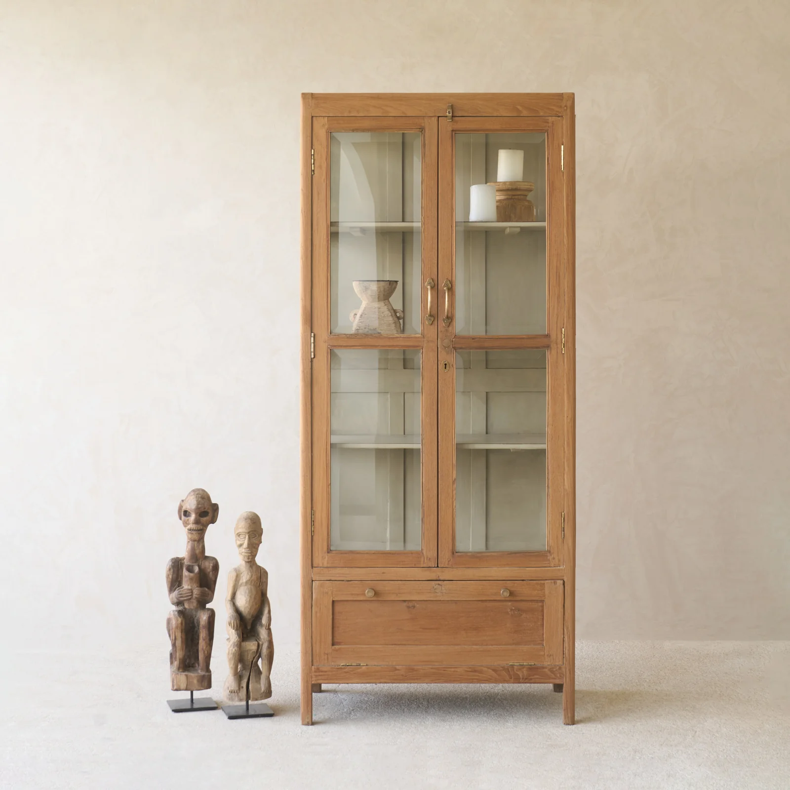 Genuine Vintage Tall Cabinet Natural Carefully Designed