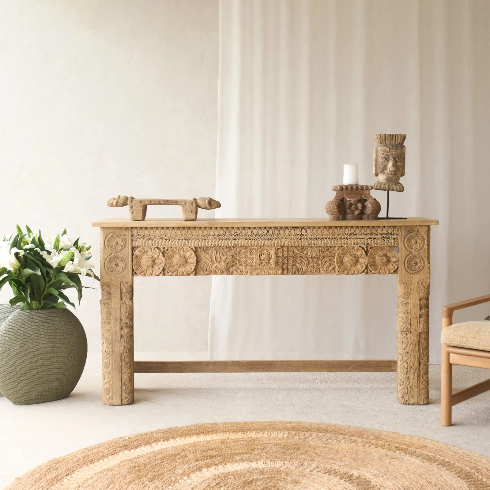 Practical Reclaimed Carved Teak Console No. 4 Sustainable