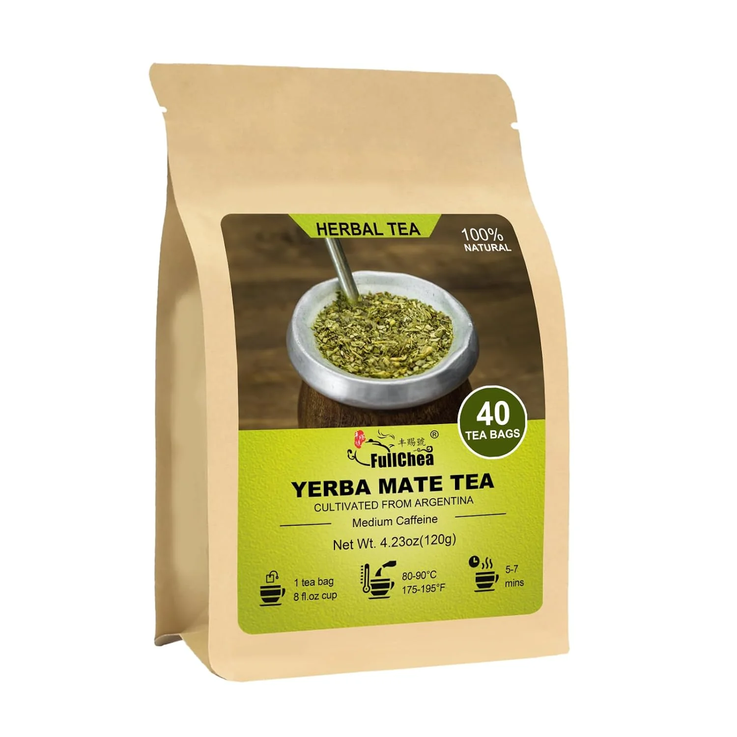Versatile FullChea – Yerba Mate Tea 40 Count Unsmoked Cultivated From Argentina Unsmoked yerba mate rich in antioxidants and plant nutrients suitable for daily energizing tea Genuine