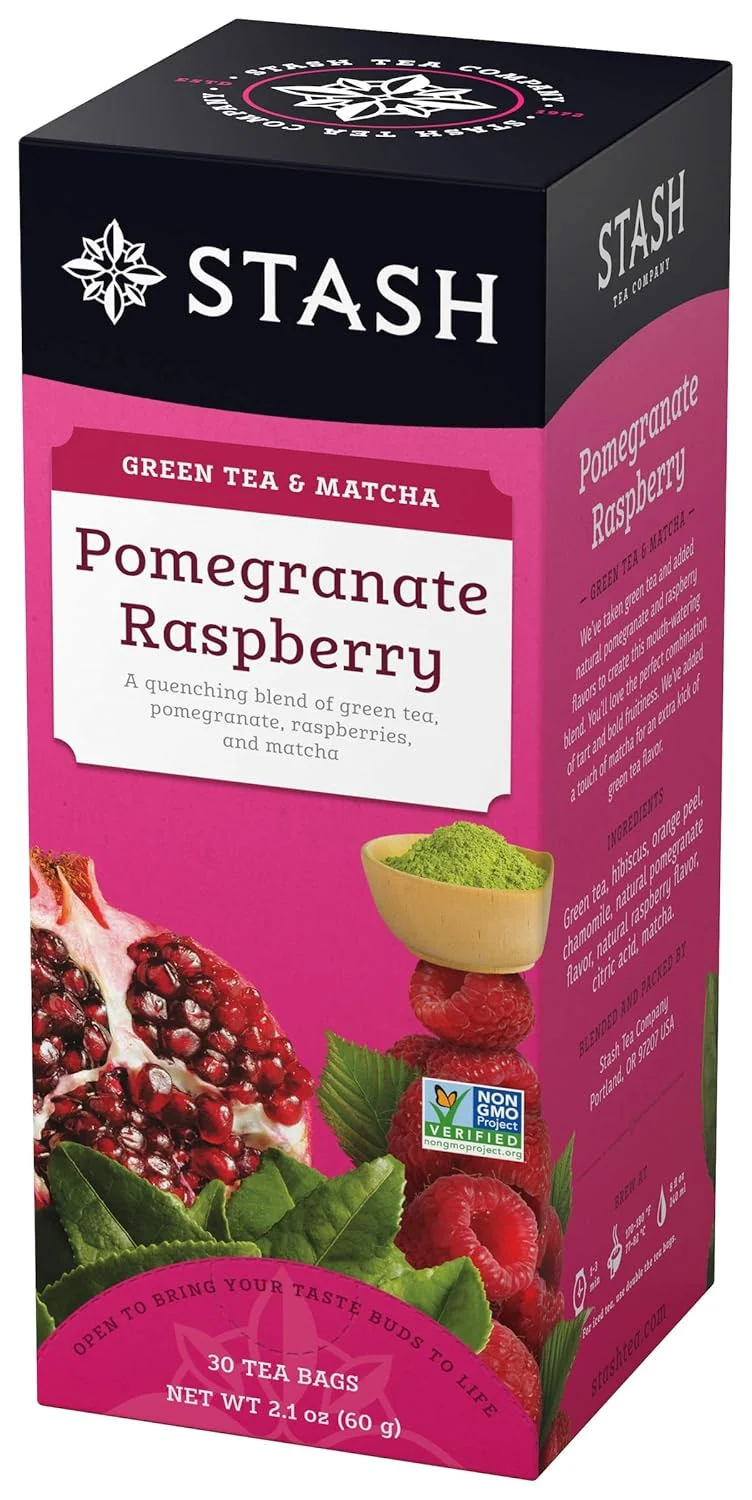 Proven Stash Tea Pomegranate Raspberry Green Tea – Caffeinated Non-GMO Project Premium Tea with No Artificial Ingredients 30 Count Pack of 6 Functional