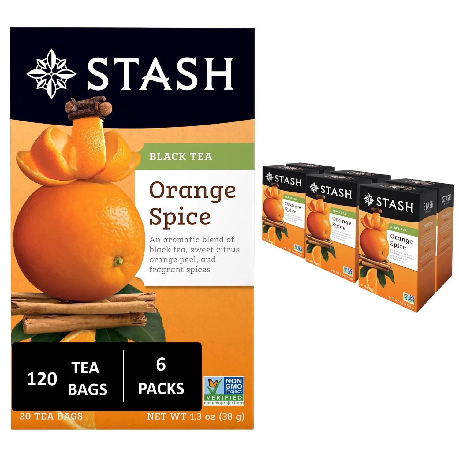 Traditional Stash Tea Orange Spice Black Tea – Caffeinated Non-GMO Project Premium Tea with No Artificial Ingredients 20 Count Pack of 6 Secure