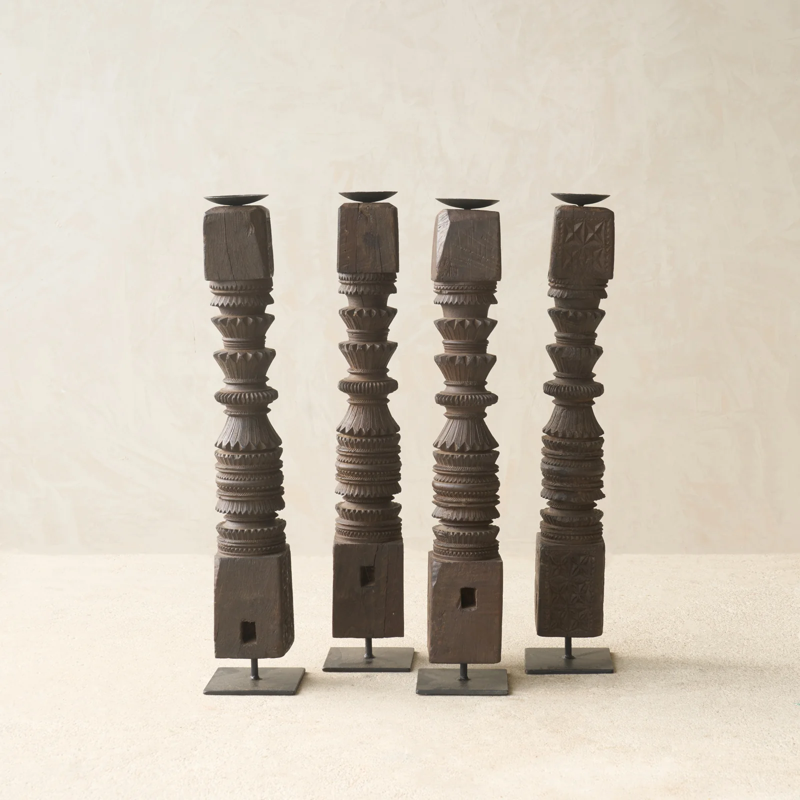 Minimalist Antique Hand Carved Charpoy Candle Stand Stylish