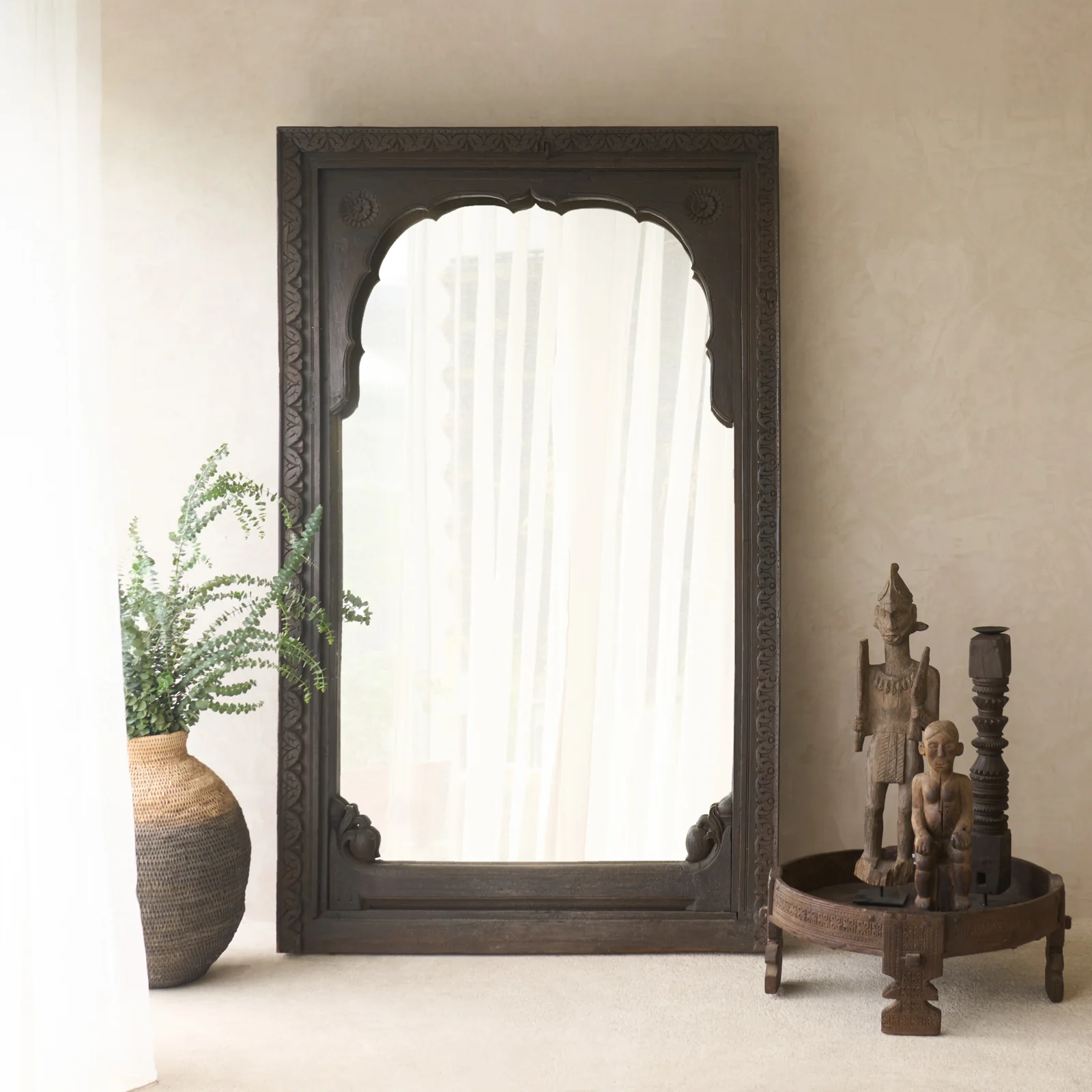 Fast Carved Arched Dark Teak Door Frame Mirror No. 1 Optimized