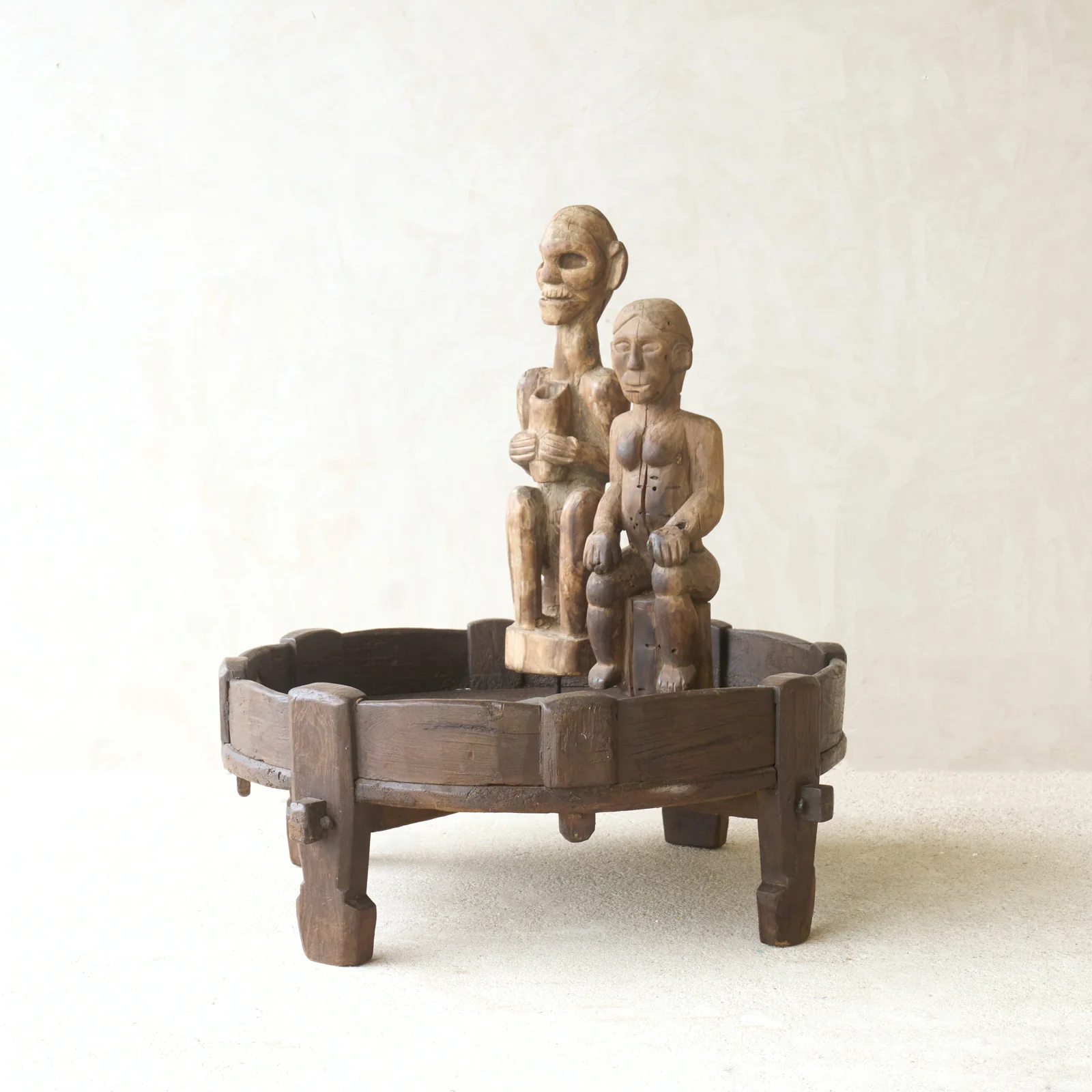 Fine Crafted Antique Hand Carved Chakki Low Table No. 5 Recyclable
