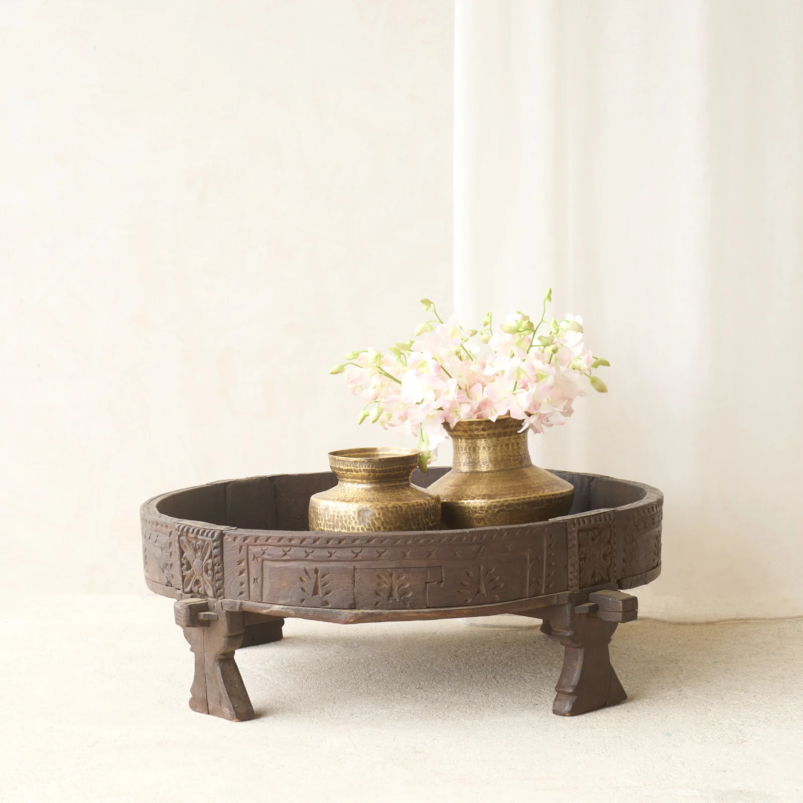 Outstanding Antique Hand Carved Chakki Low Table No. 1 Responsible