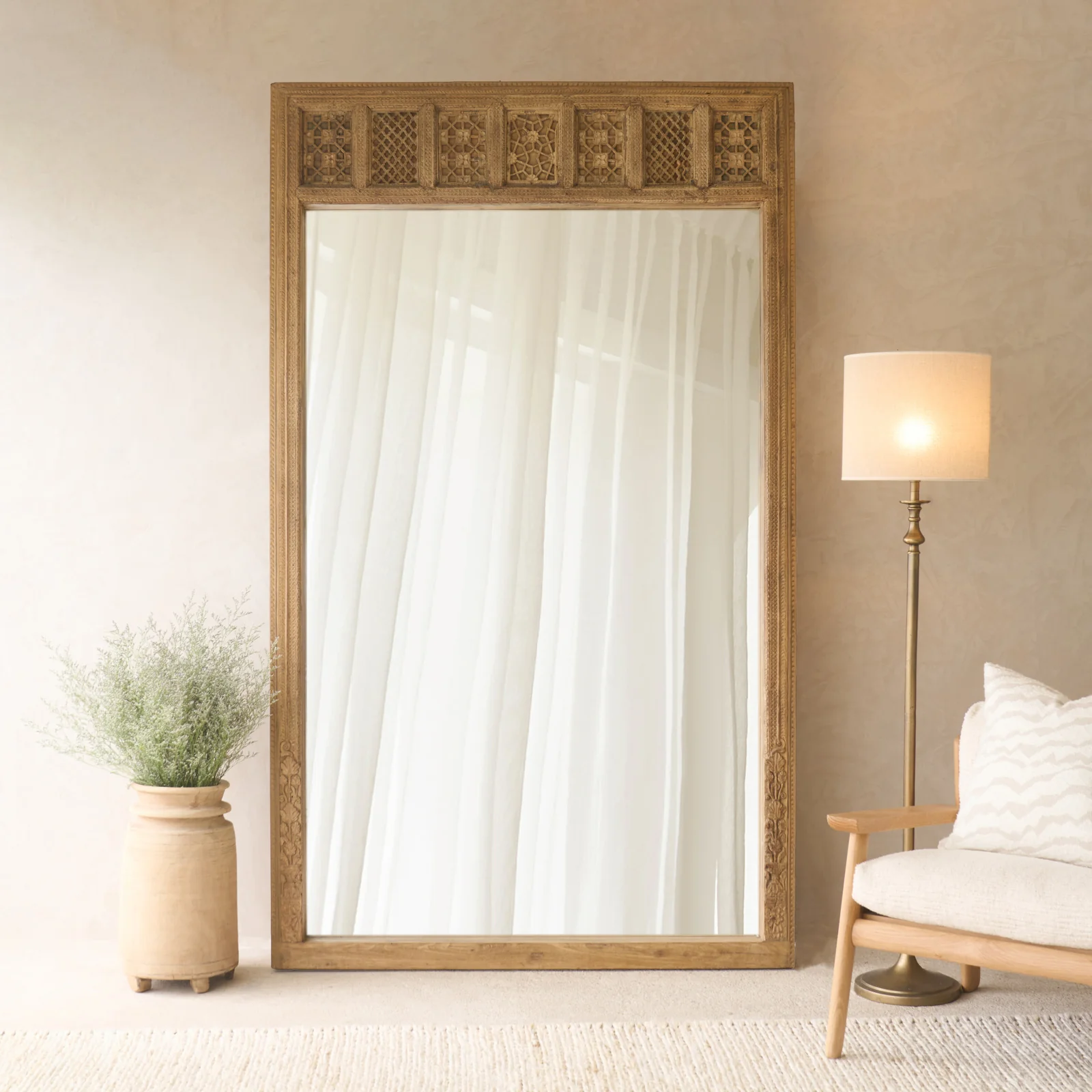 Powerful Vintage Teak Carved Mirror Natural No. 1 Premium Material