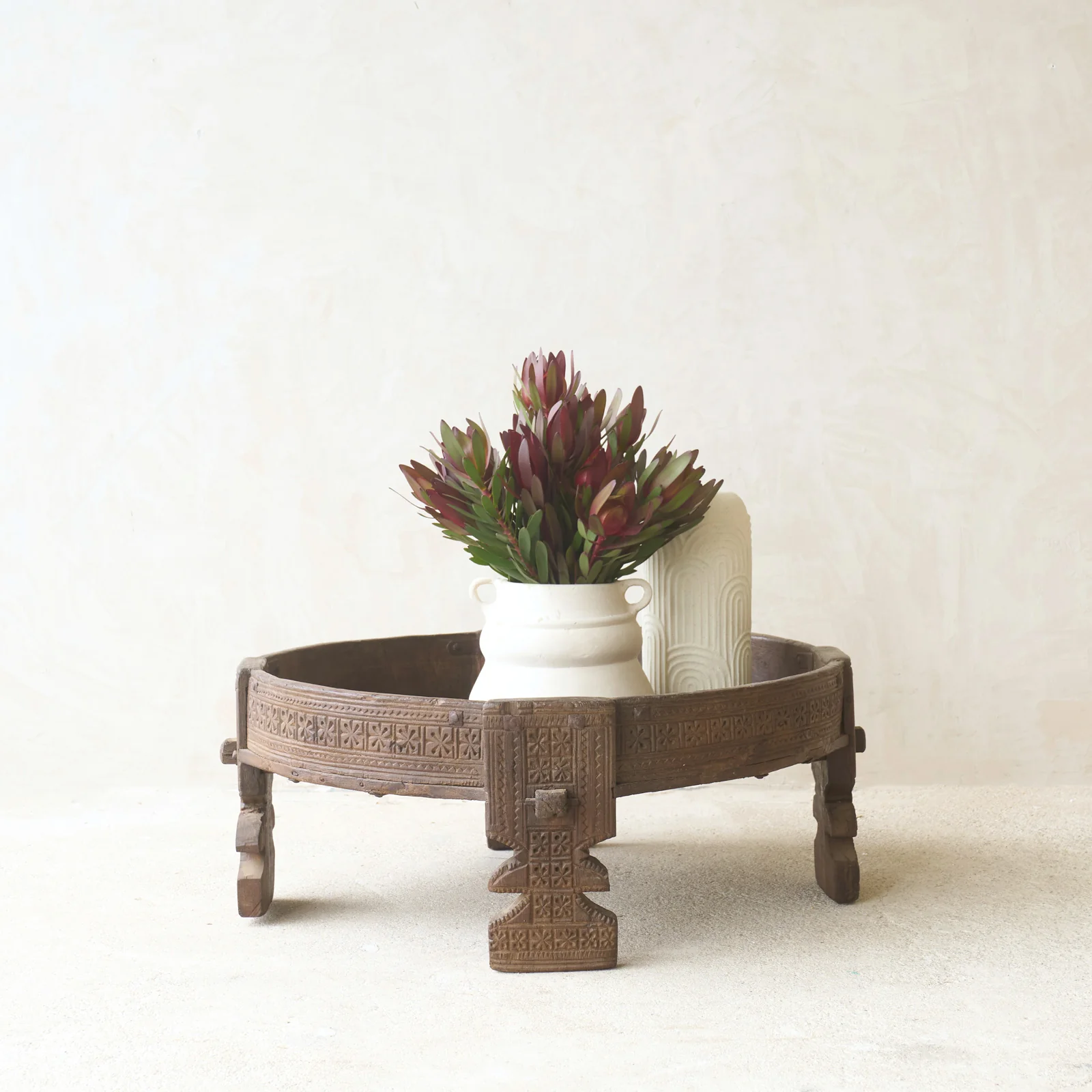 Artisan Antique Hand Carved Chakki Low Table No. 2 Expertly Made