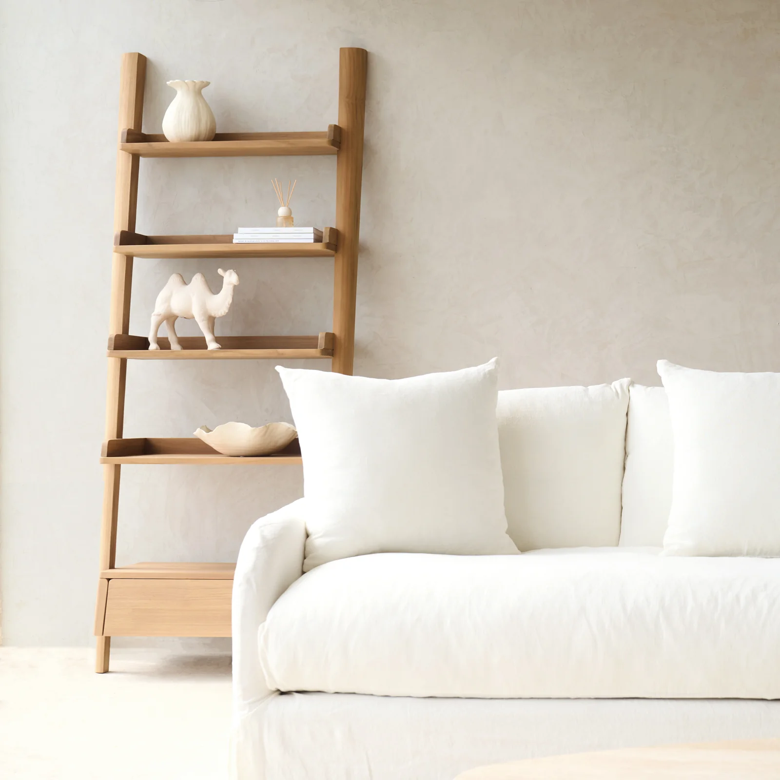 Natural Dolce Wall Shelf with Drawer Teak 187cm High-Quality