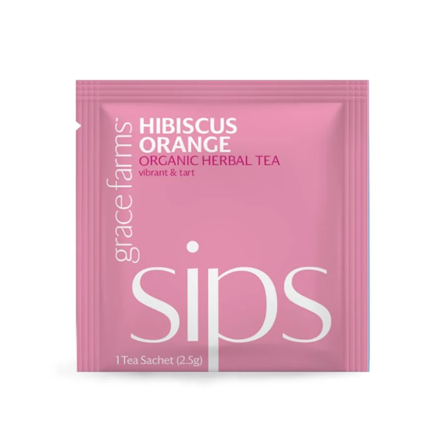Trendy Grace Farms Organic Hibiscus Orange Herbal Tea 100 Enveloped Pyramid Sachets w String Tag Healthy and Caffeine Organic Quality