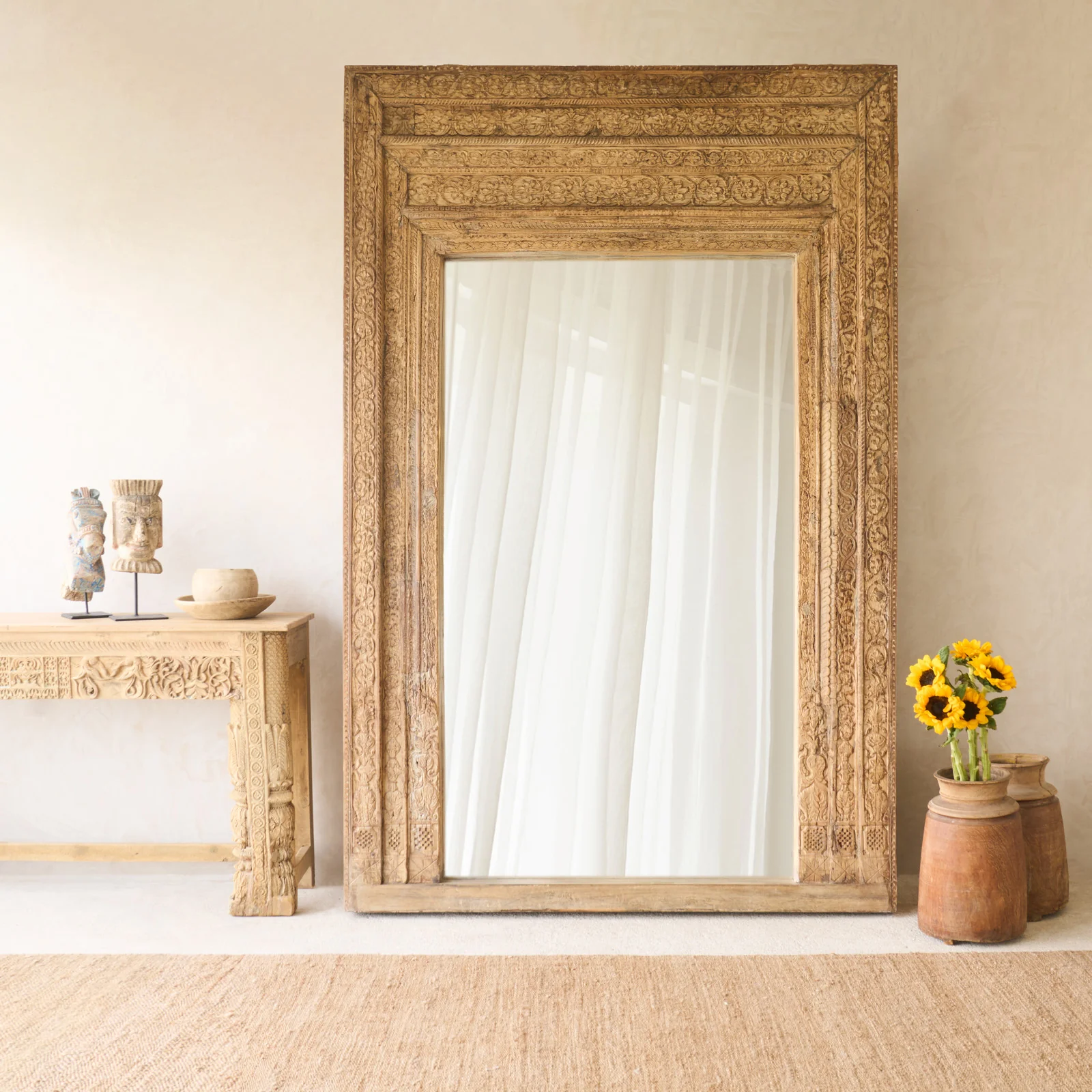 Secure Hand Carved Antique Door Frame Mirror No. 1 Superior