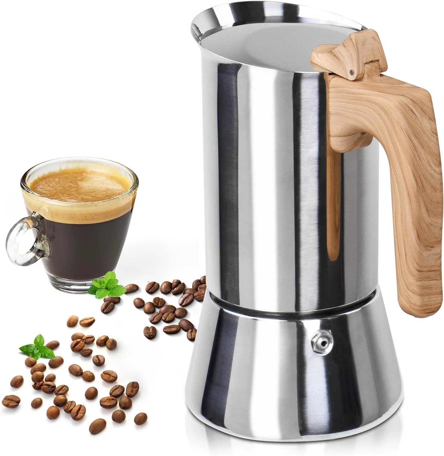Genuine Uncoated 6 Cup Moka Pot 304 Thickened Stainless Steel Coffee Maker Stovetop Espresso Coffeemaker Italian Classic Style Brewing Greca Cafe Mocha Machine for Cafeteras Camping Travel Home 300ml 10oz Verified