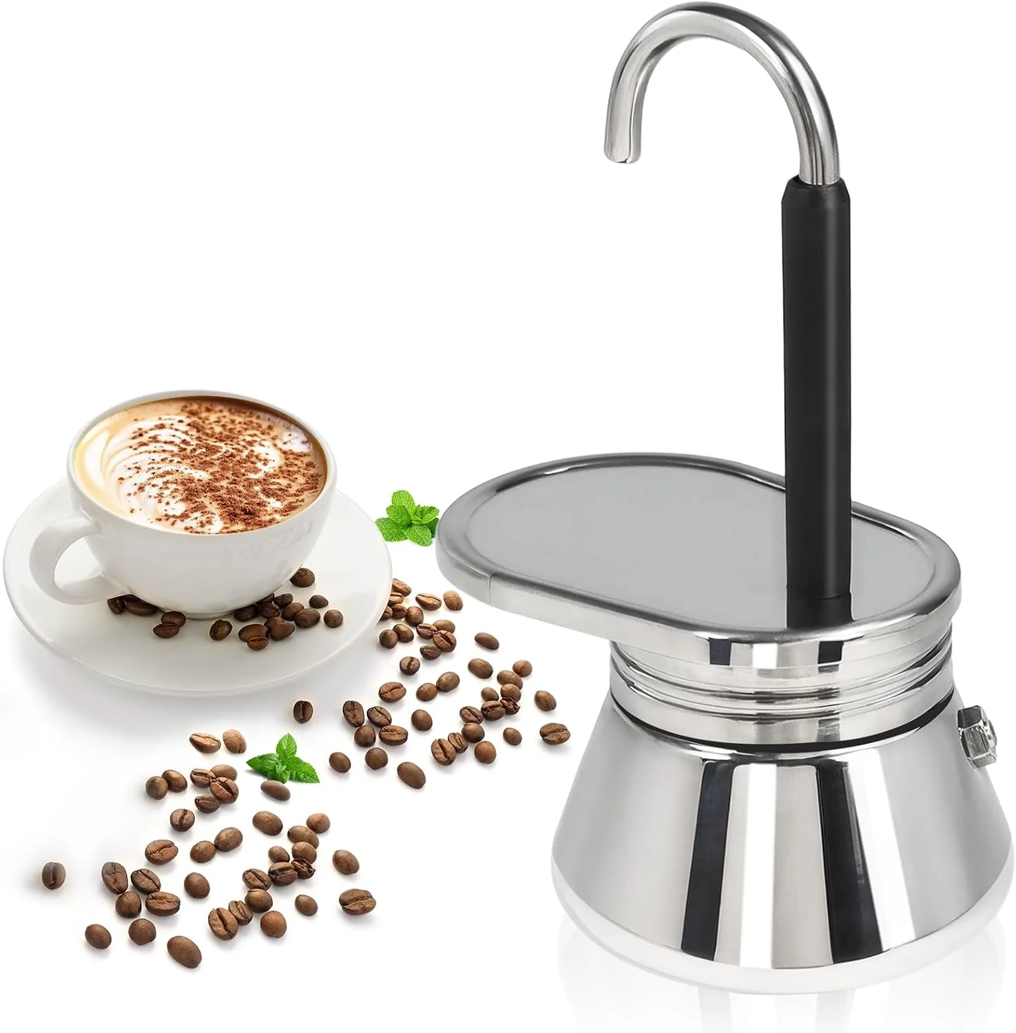Smart Uncoated 1 Cup Single Tube Moka Pot 304 Thickened Stainless Steel Mini Coffee Maker Stovetop Espresso Coffeemaker Italian Classic Style Brewing Greca Cafe Machine for Camping Travel Home 90ml Environmentally Friendly
