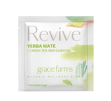 First-Class Grace Farms Revive Wellness Organic Tea Blend 100 Enveloped Pyramid Sachets w String Tag Yerba Mate Green Tea Adaptogens Durable
