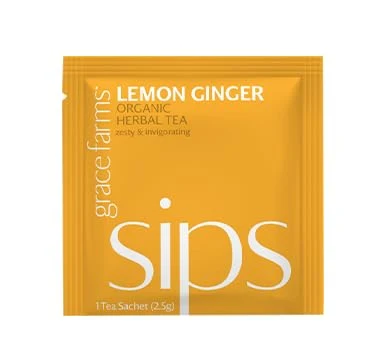 Classic Grace Farms Lemon Ginger Organic Herbal Tea 100 Enveloped Pyramid Sachets w String Tag Zesty Invigorating Fairtrade Kosher Flexible