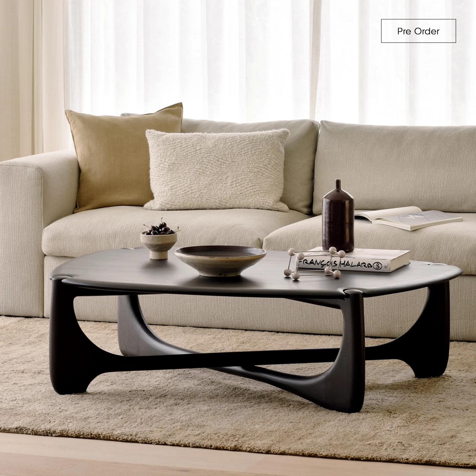 High-Grade PI Pebble Coffee Table Mahogany – Dark Brown 134cm First-Class
