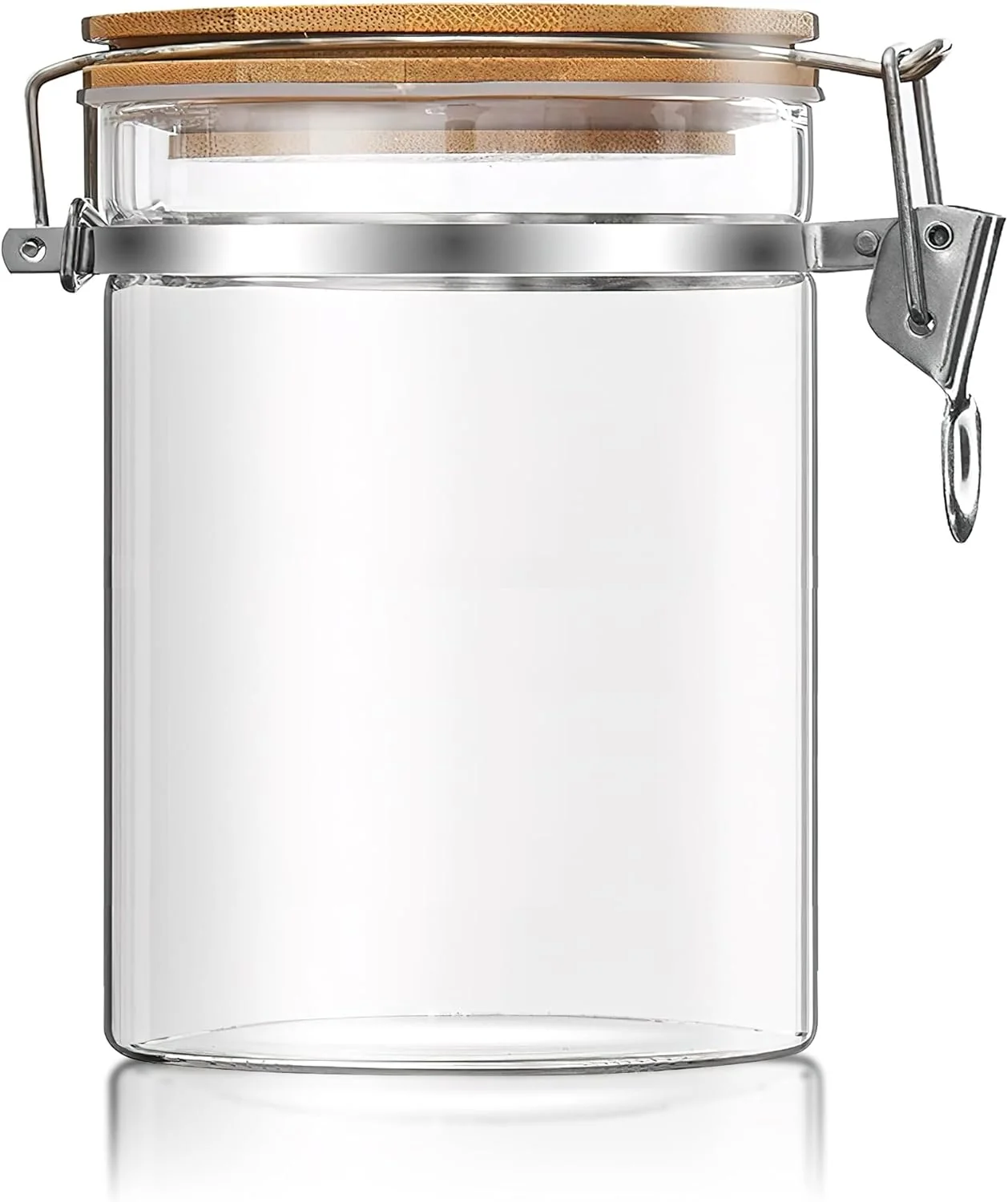 Expertly Made 36 oz 1050ml Clear Glass Storage Canister with Airtight Bamboo Lid Medium Decorative Container Jar for Coffee Spice Candy Salt Tea Cookie Condiment Convenient