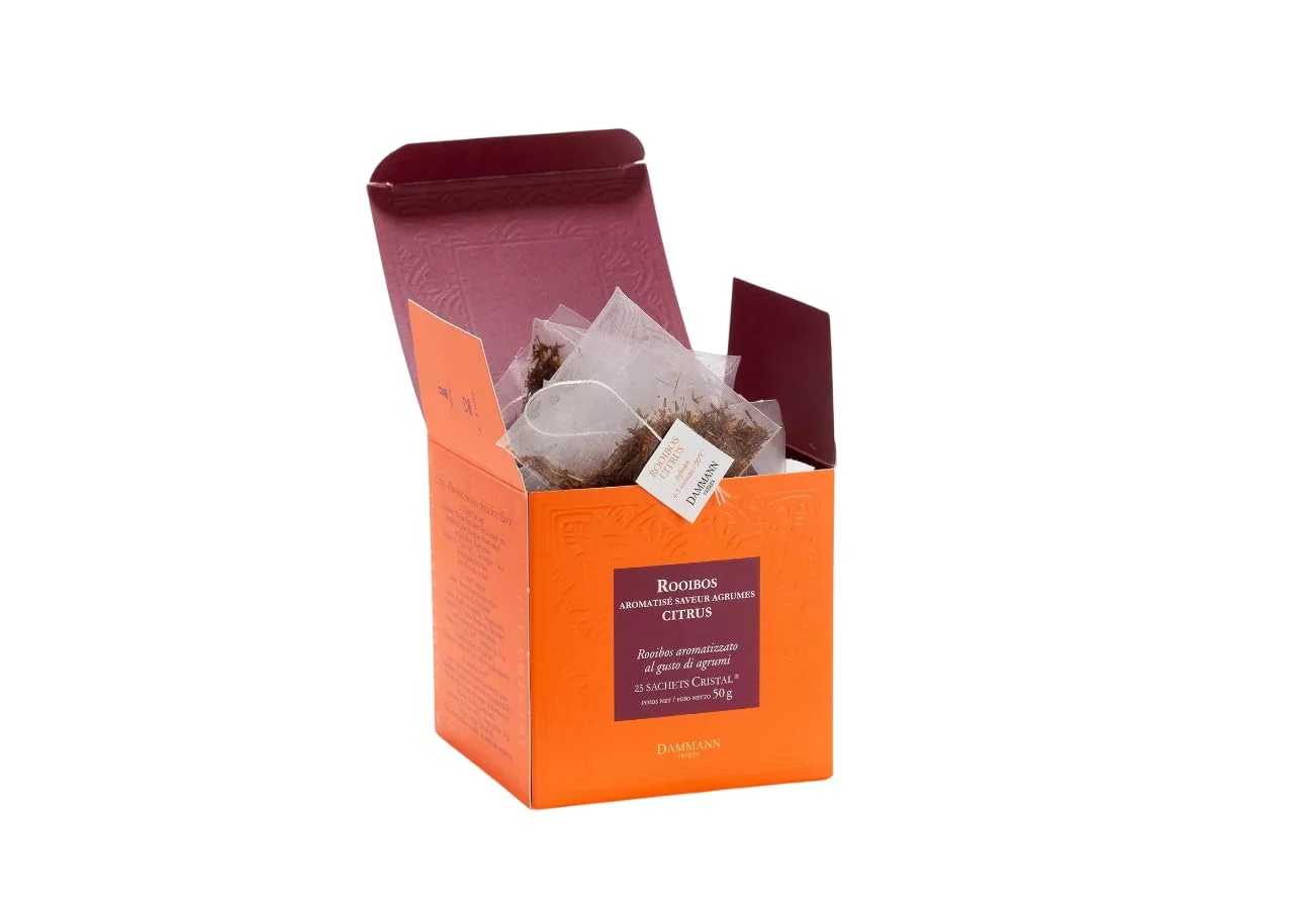 Prestigious Dammann Freres Sachets Rooibus Citrus Tea Bags Premium Gourmet French Tea Blend Lemon Clementine Orange Flavors 25 Count Single Pack Solid