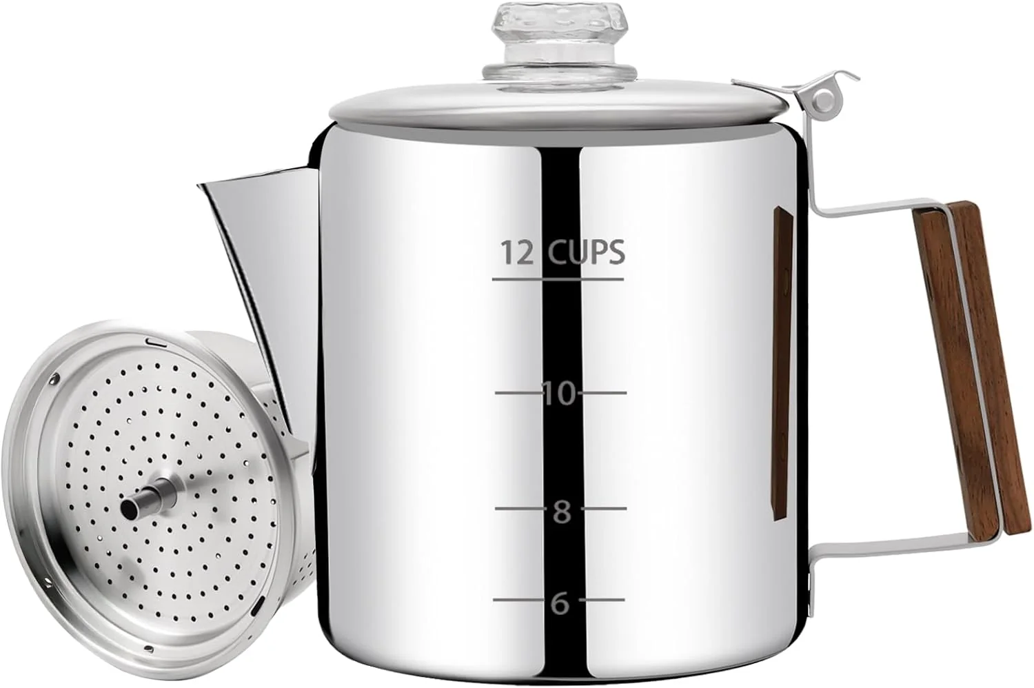 Comfortable No Coating 12 Cup Percolator Coffee Pot 304 Stainless Steel Moka Pot Stovetop Espresso Maker Italian Greca Cuban Machine 2200ml 74.4oz Suitable for Professional