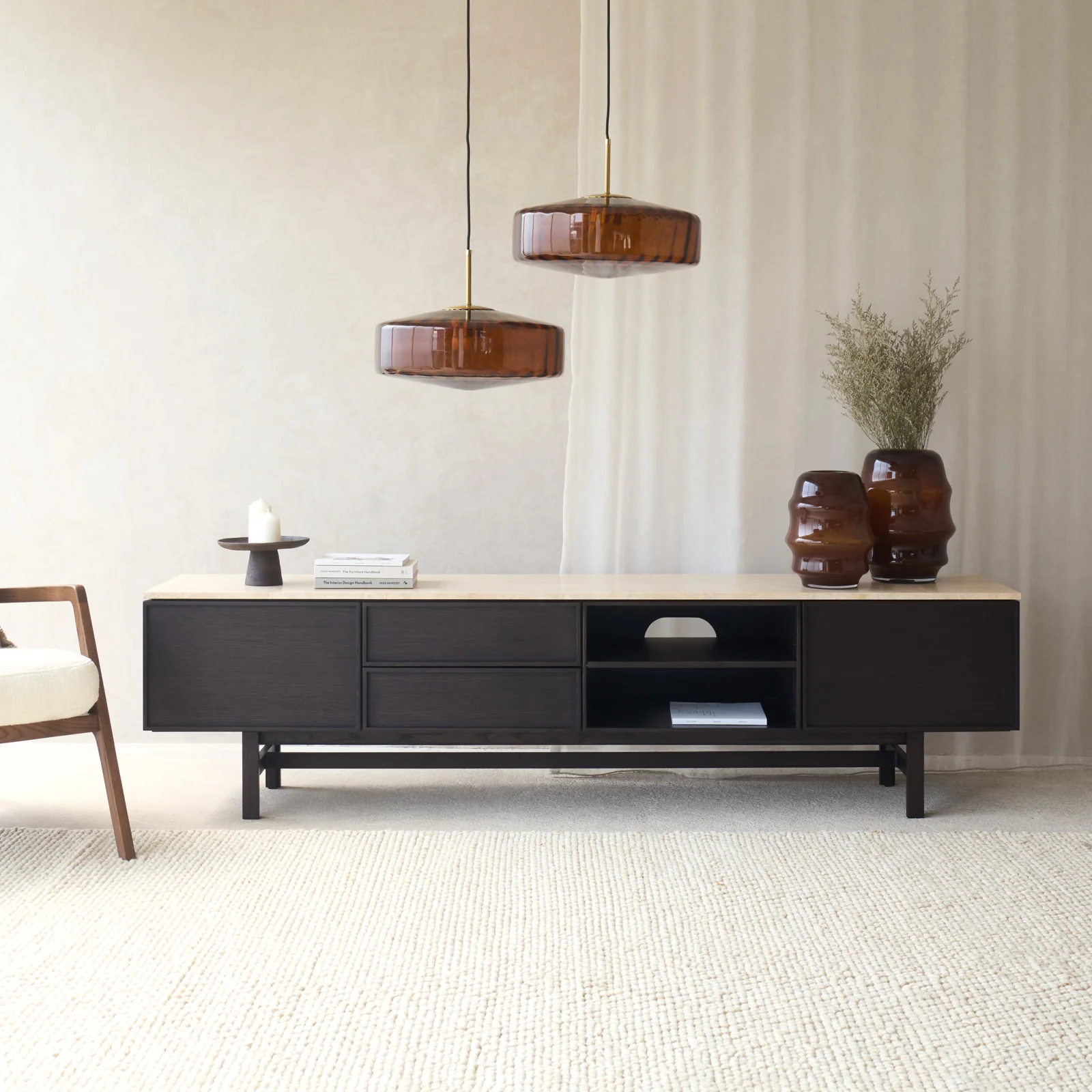 Responsible Yorke Plain TV Console Travertine - Bison Oak Effective
