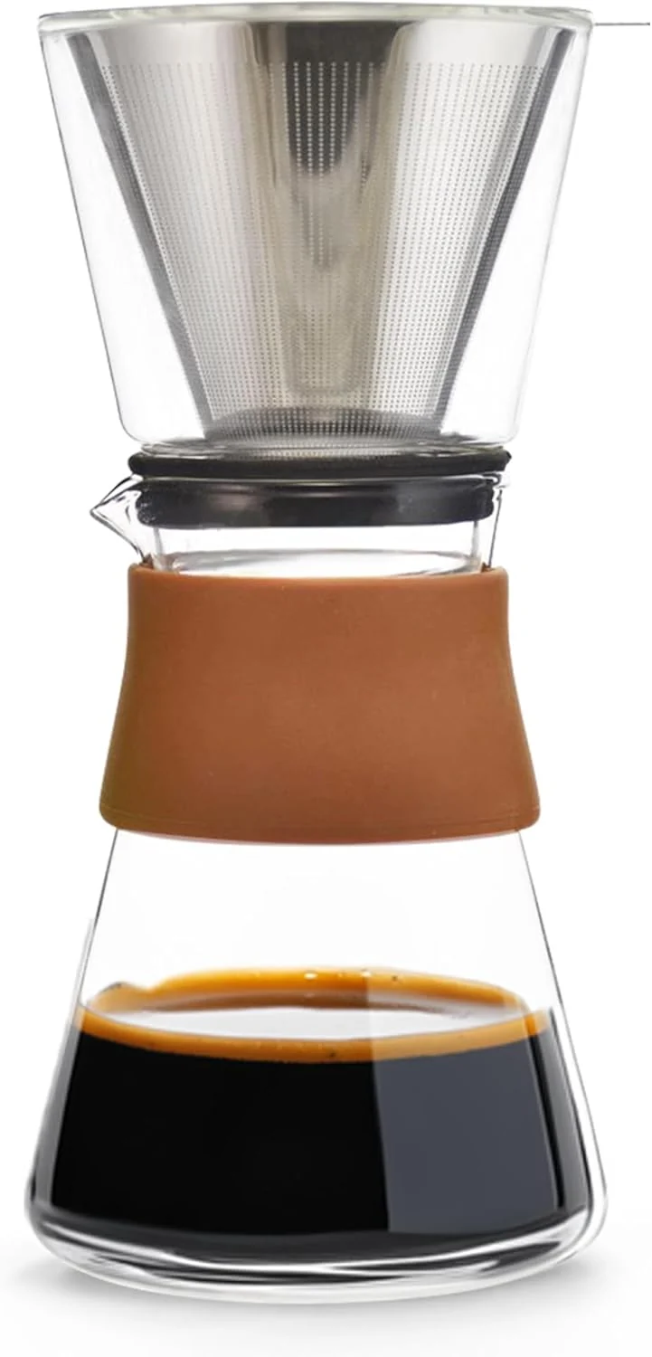 Selected Grosche Amsterdam Glass Pour Over Coffee Maker – Single Cup Manual Dripper Brewer w Removable Glass Top Permanent Stainless Steel Filter Lightweight