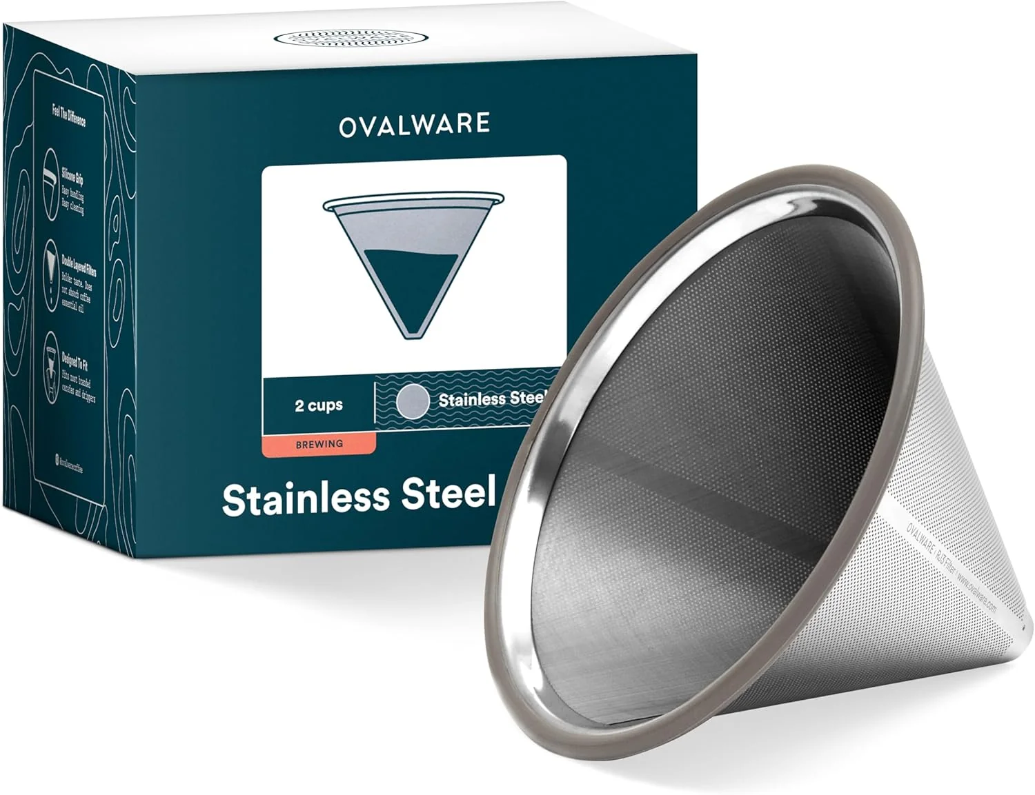 Superior Ovalware Paperless Stainless Steel Pour Over Coffee Filter – Reusable and Permanent Coffee Cone Dripper for Ovalware Chemex Hario and Other Carafes Original