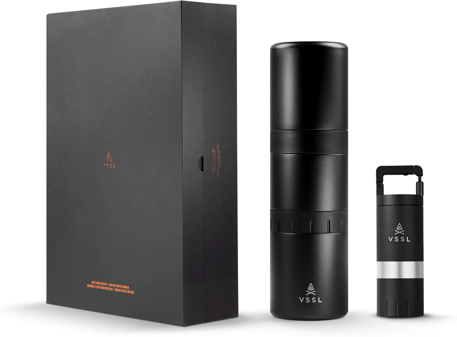 Genuine Nest Pour Over Coffee Kit Java G25 Grinder Gift Set Contains Two 10 Oz Mugs Splash Proof Lid Pour Over Coffee Dripper Java G25 Grinder and Storage Connector Black Original Design