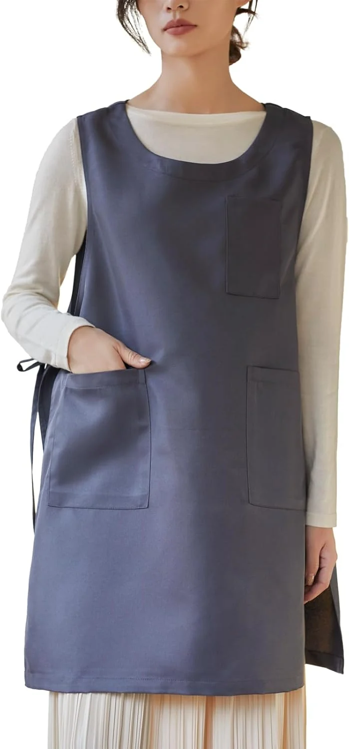 Unique Women Cobbler Apron Japanese Style Aprons with 3 Pockets for Work Chef Kitchen Comfortable