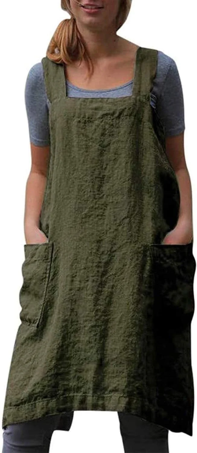 Responsible Yesdood Cotton Linen Apron Cross Back Apron for Women with Pockets Pinafore Dress for Baking Cooking Trendy