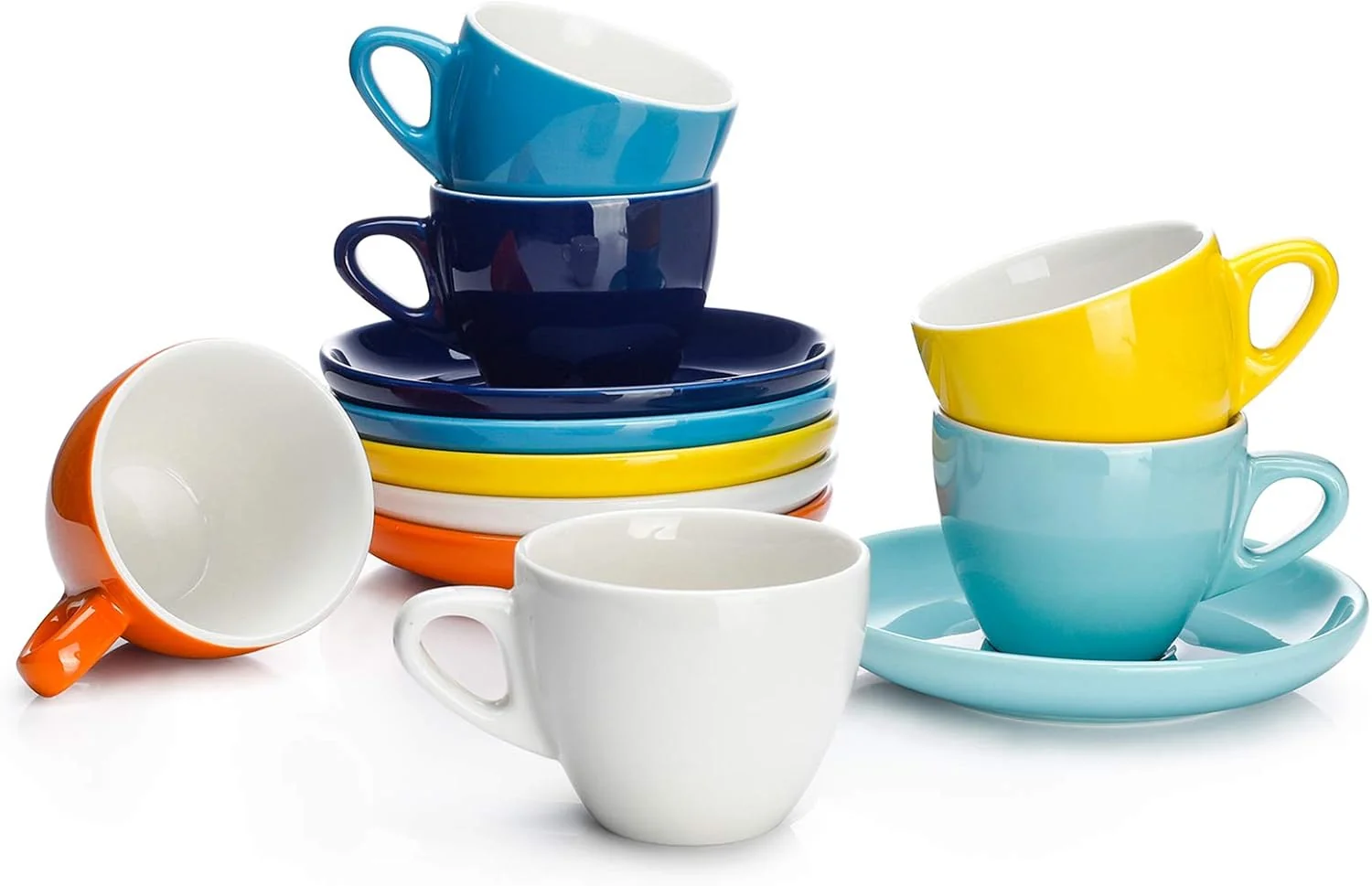 Clean Sweese Espresso Cups with Saucers 4 Ounce Demitasse Cups for Single or Double Espresso Cappuccino Latte and Tea – Set of 6 Multicolor Environmentally Friendly