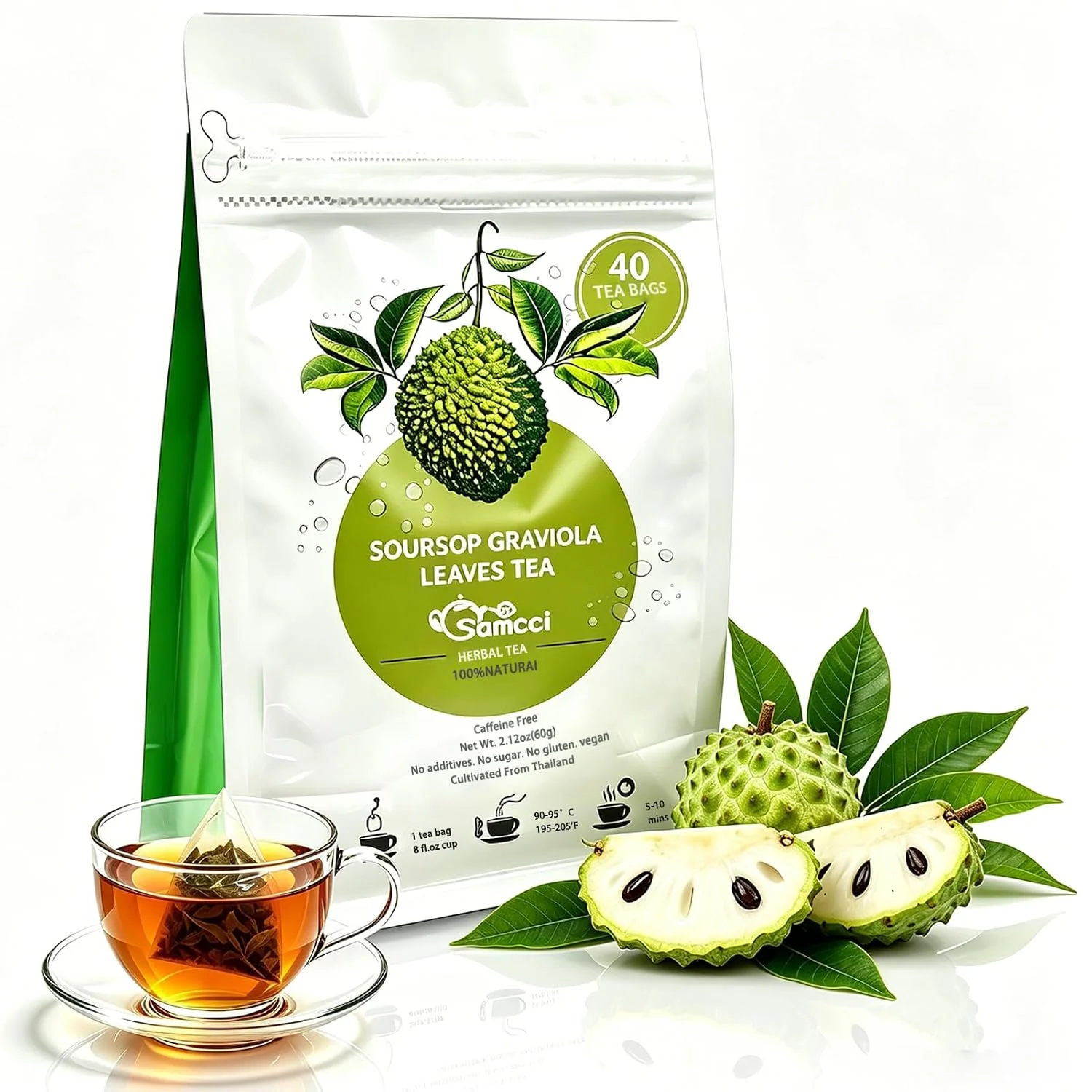 User-Friendly Samcci Soursop Leaves Tea Bags 40 Counts Pure amp Natural Sour Sop Leaves Graviola Leaves Tea Hoja Guanabana Tea Gentle Digestive Comfort Supports Skin amp Sleep No Additives Resealable Pouch