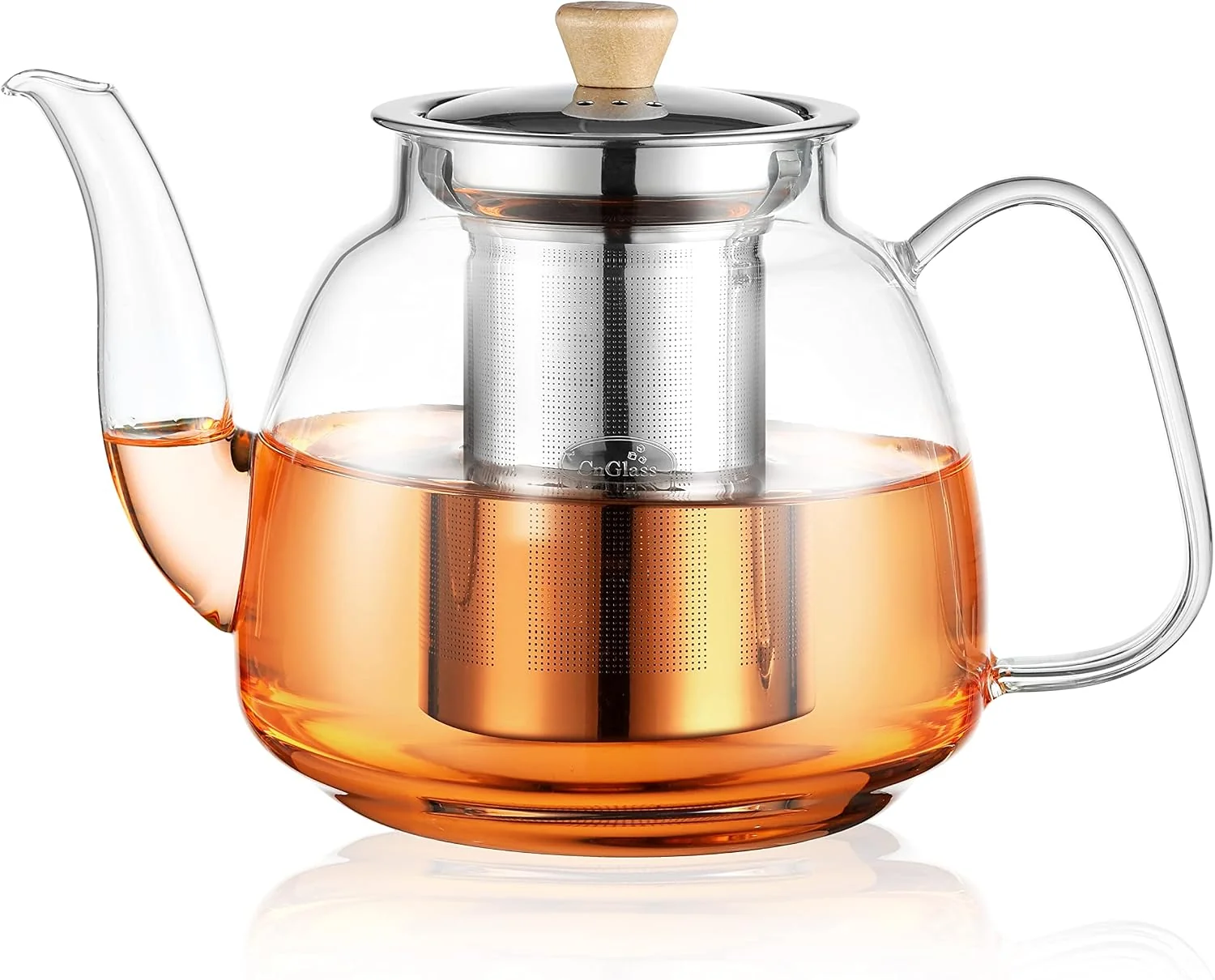 Effective CNGLASS Glass Teapot with Infuser 37.5oz Clear Tea Kettle with Removable Stainless Steel Strainer Stovetop Safe Glass Teapot for Blooming and Loose Leaf Tea Carefully Designed