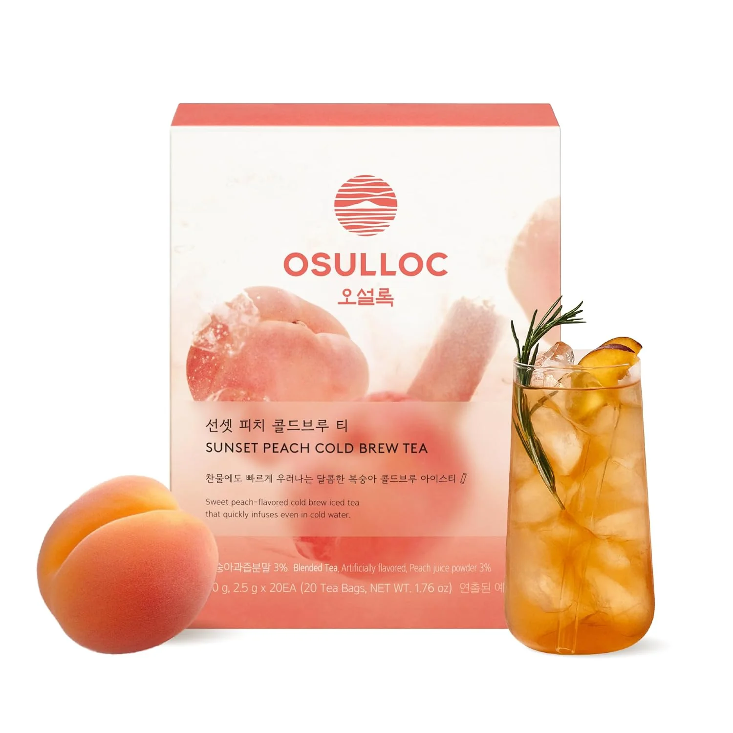 Premium Material Osulloc Sunset Peach Cold Brew Tea Sweet peach flavored iced tea Hydration Tea Packets 20ea 1.76oz Responsible