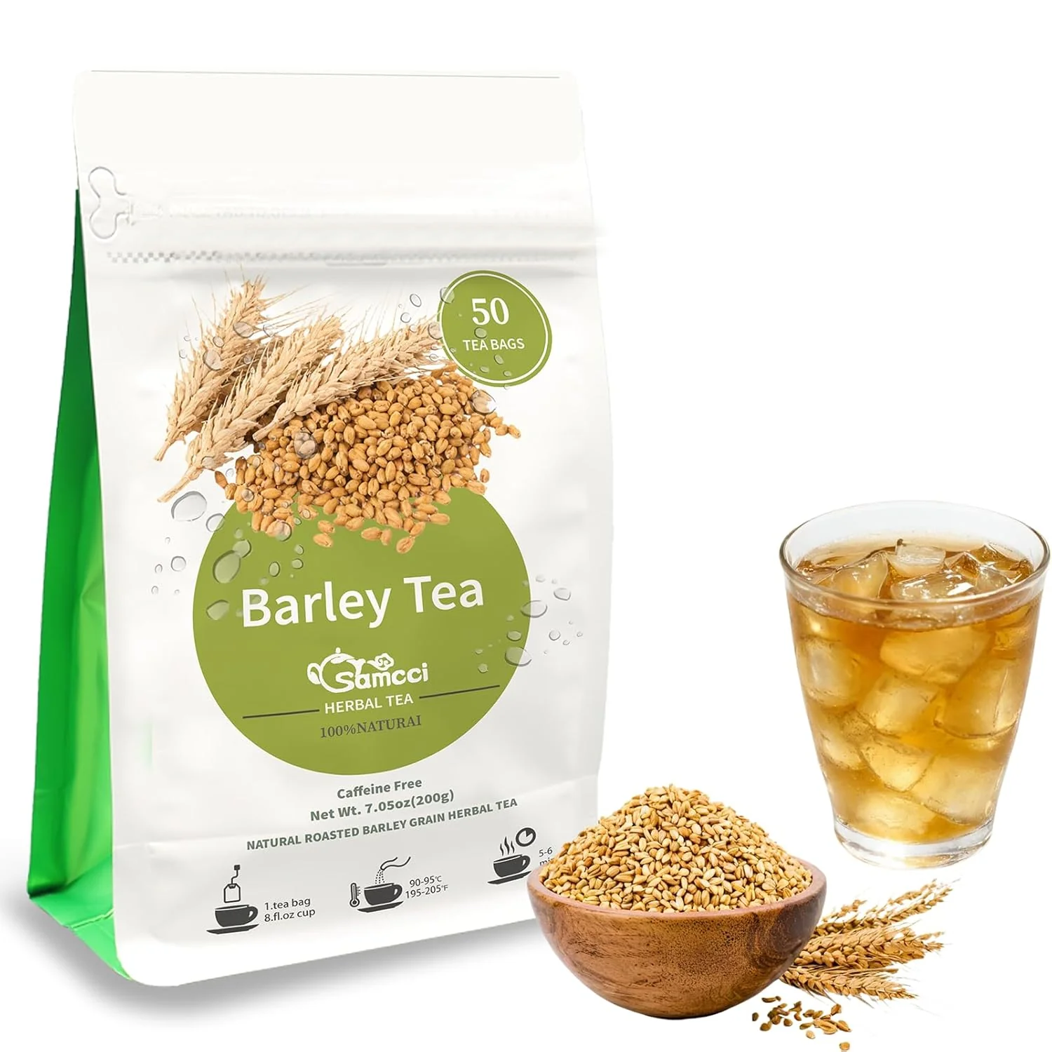 Expertly Made Samcci – Barley Tea 4g×50 Count Premium Natural Roasted Barley Tea Bags – Non-GMO – Caffeine- – Sugar – Mugicha -Nutty Certified