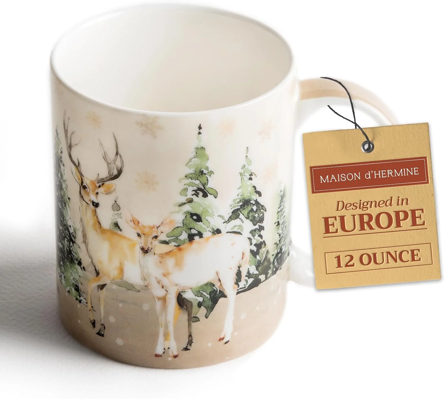 Stylish Maison d’ Hermine Coffee Mug with Handles Tea Cups 12 Ounce Pack of 1 Fine Bone China Coffee Mugs for Hot Beverages Cappuccino Latte Home Hotel Spring Summer -Deer In The Woods – Forest Deer Lightweight
