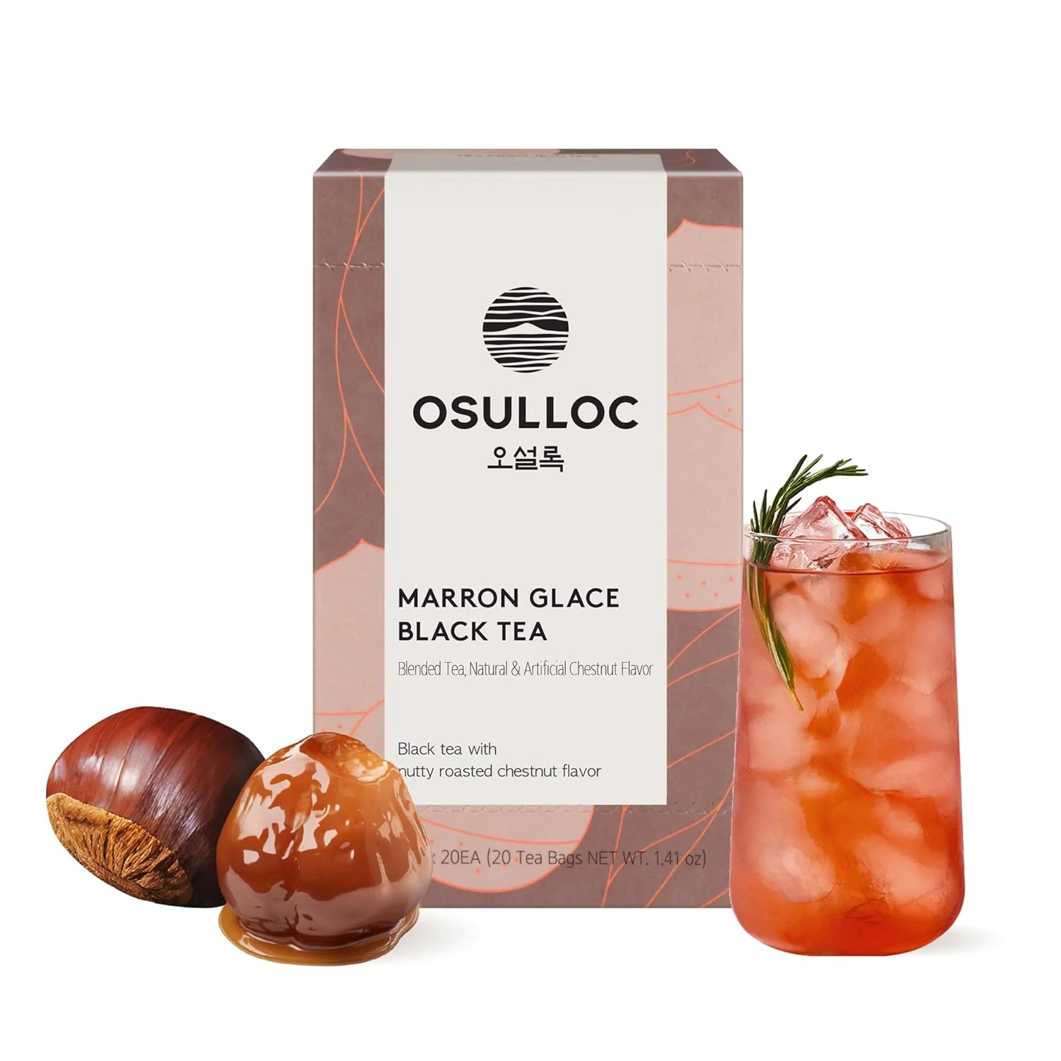 Lightweight Osulloc Marron Glacé Black Tea Roasted Chestnut Flavored Sweet Elegant Black Tea Premium Tea Bags from Jeju Island 20 count 1.41oz Flexible