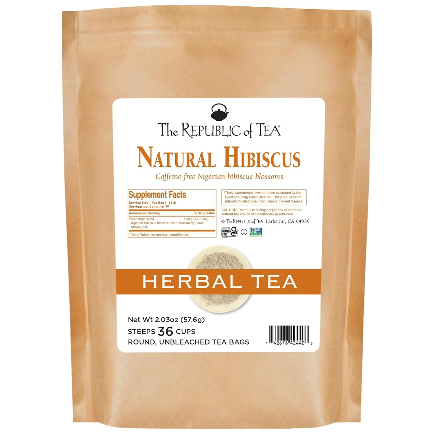 Minimalist The Republic of Tea Natural Hibiscus Superflower Herbal Tea Ruby Red Hibiscus Fine Blend 36 Tea Bag Refill Traditional