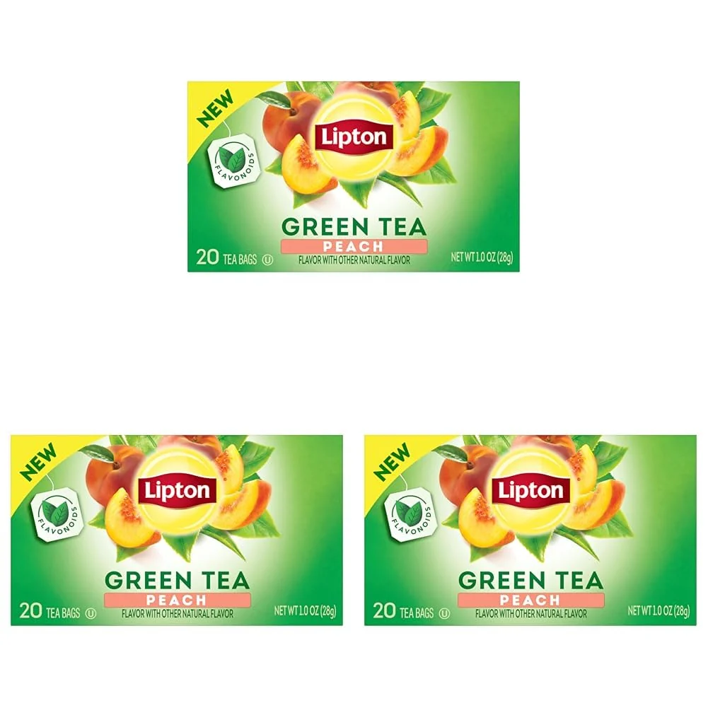 Verified Lipton Peach Green Tea Bags Flavored Unsweetened Teabags for Hot Tea or Peach Iced Tea with Caffeine and Flavonoids 20 Total Tea Bags Pack of 3 Superior