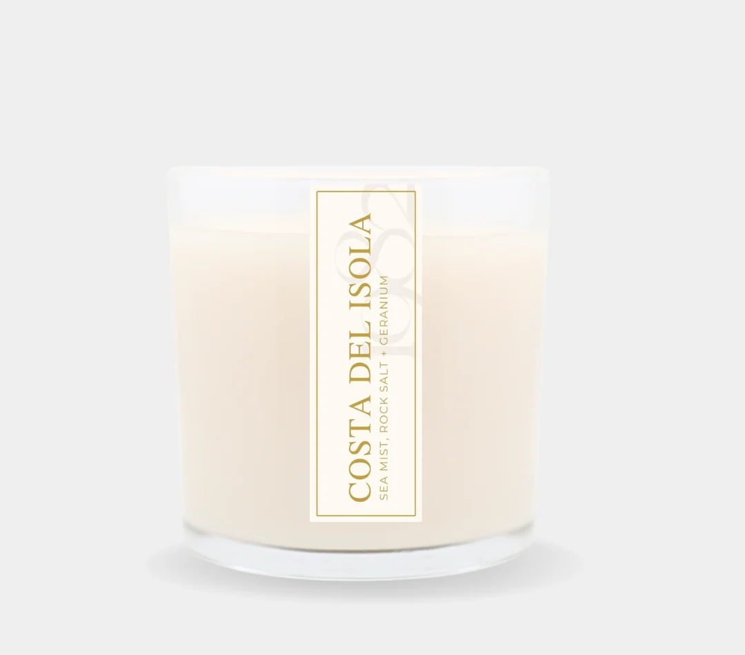 Original Design Costa Del Isola 14 oz Double Wick – Notes Sea Mist Rock Salt Lily of the Valley Geranium Citrus Unique