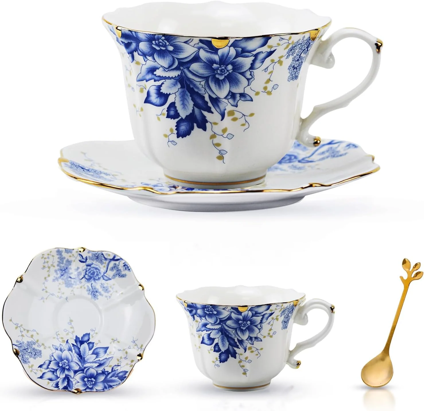 Pure Tatsumi Country Roses Bone China Tea Cup and Saucer Set 3 Pieces Vintage Style For Women and Tea Parties Rose Blue 1 Set Elegant