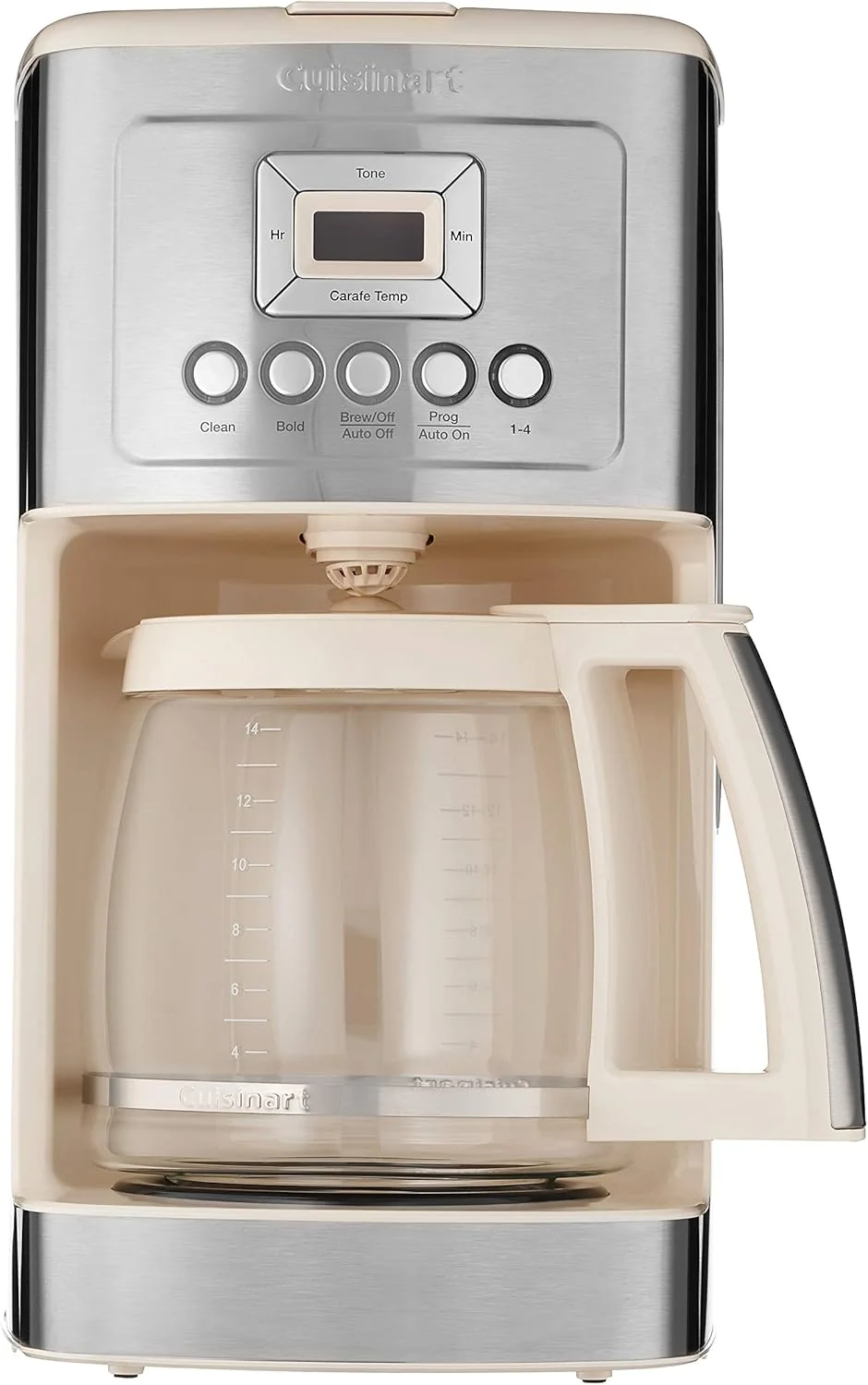 Classic Cuisinart Coffee Maker 14-Cup Glass Carafe Fully Automatic for Brew Strength Control 1-4 Cup Setting Stainless Steel DCC-3200CRM Cream. Convenient