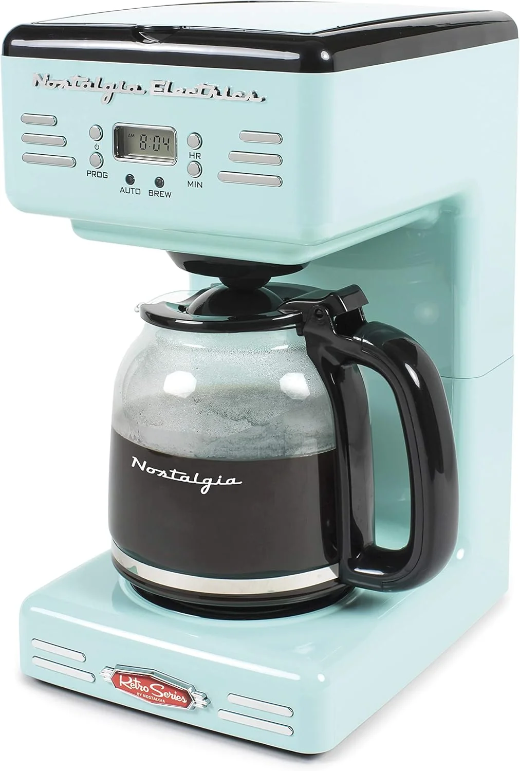 Safe Nostalgia Retro 12-Cup Programmable Coffee Maker With LED Display Automatic Shut-Off Keep Warm Pause-And-Serve Function Aqua Trusted