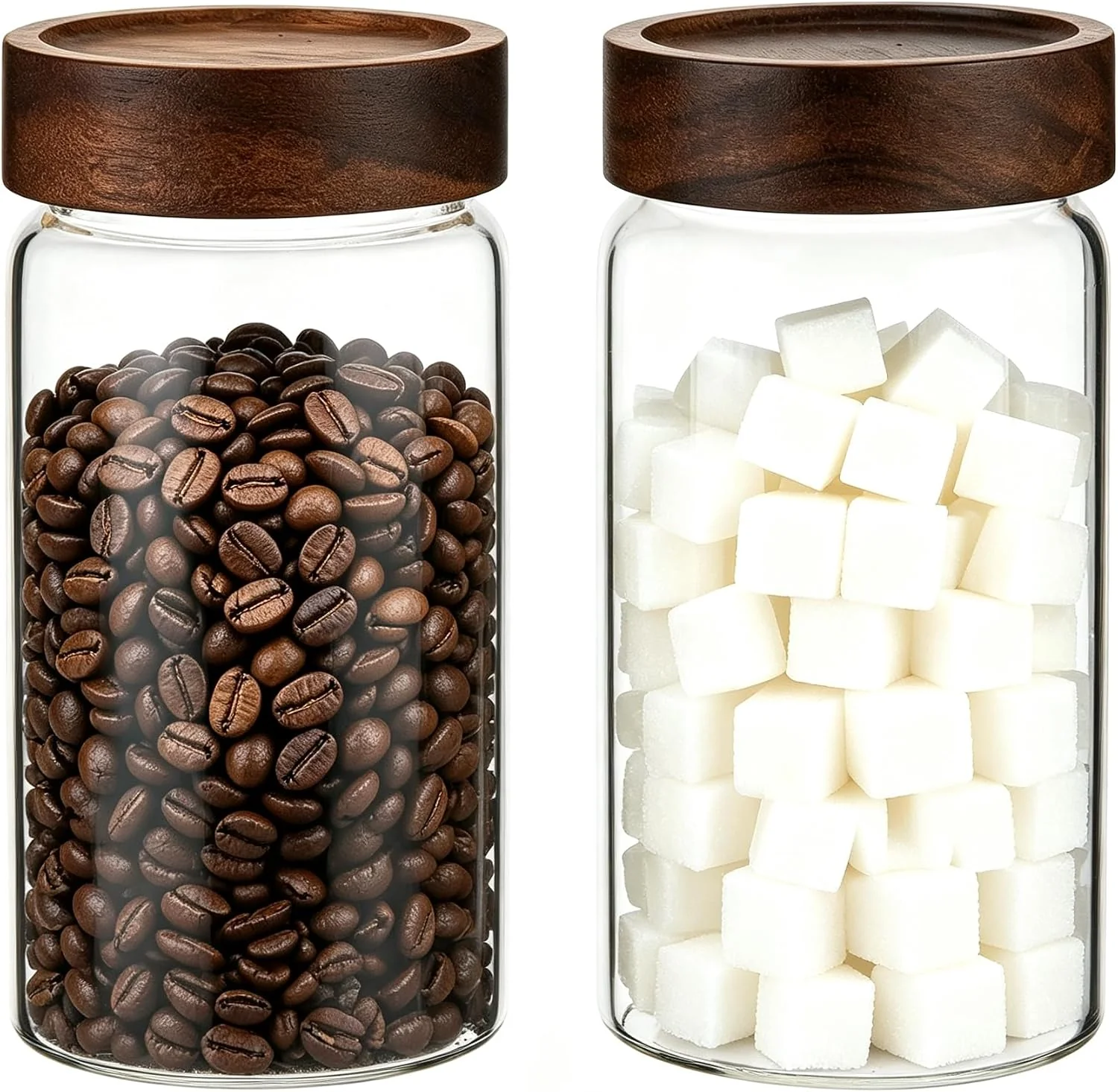 Smooth 18 OZ Glass Coffee Jars with Top Screw Lid Ground Sugar Spice Herb Container Clear Glass Jar Round Food Storage Canister for Pantry Tea Coffee Bean Spice Cookies Salts 2×550ml 18oz Sustainable